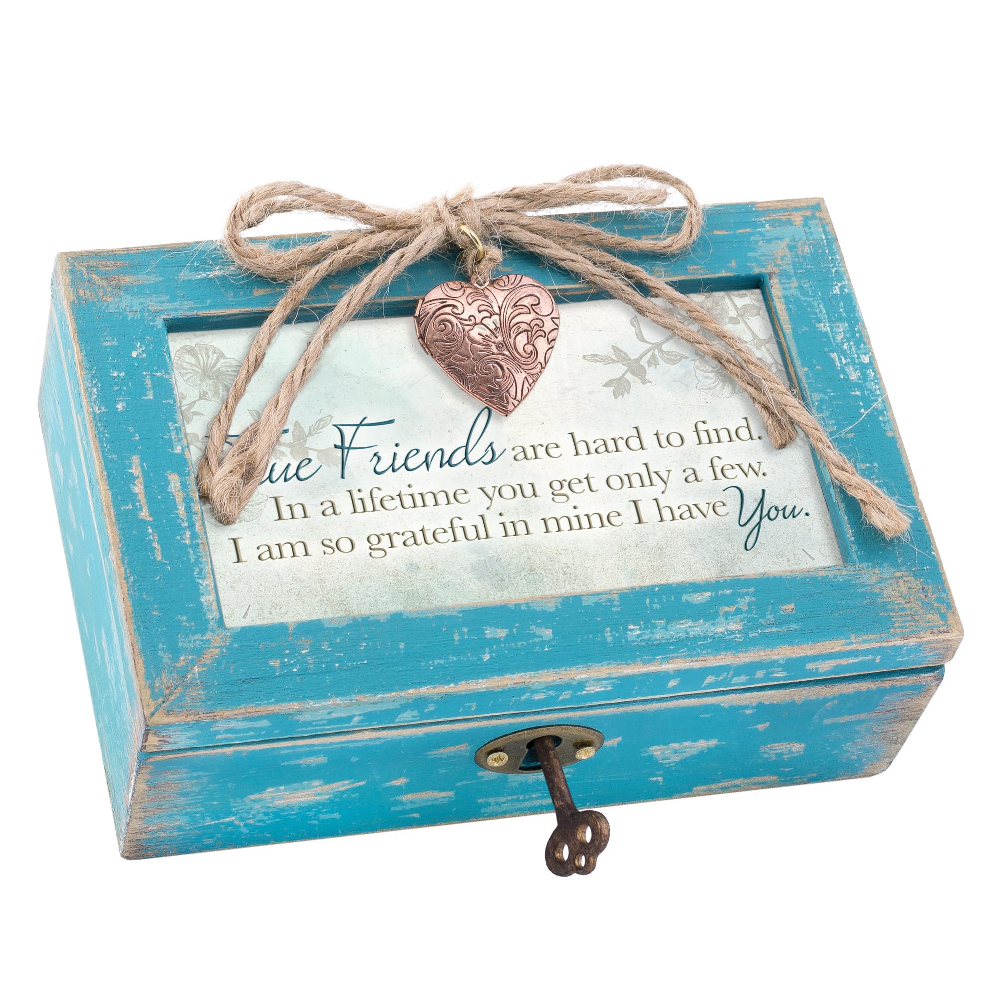 Cottage Garden True Friends Grateful Petite Locket Distressed Music Box, Blue