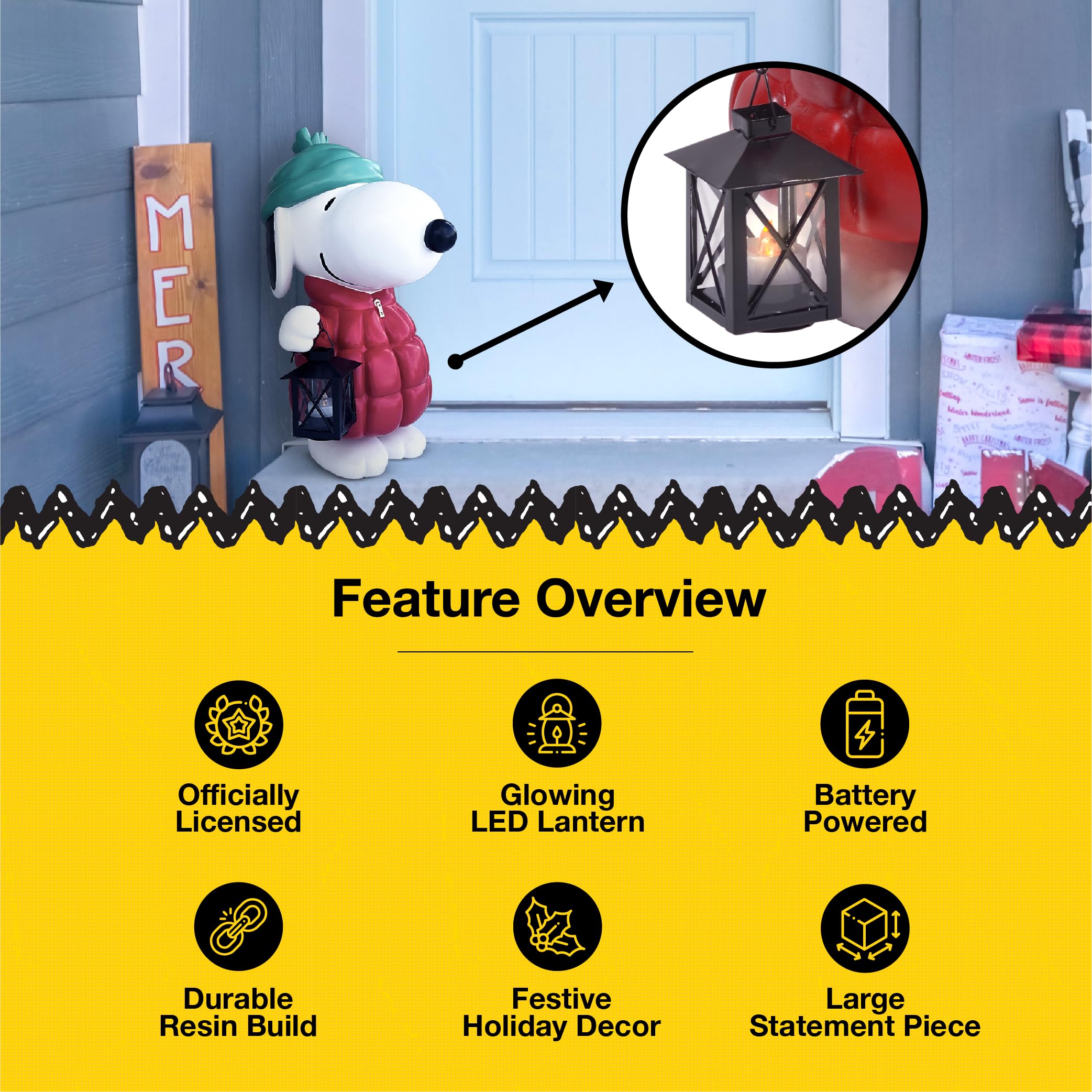 Mark Feldstein, Peanuts Snoopy Puffer Jacket LED Porch Greeter, 17 Inch