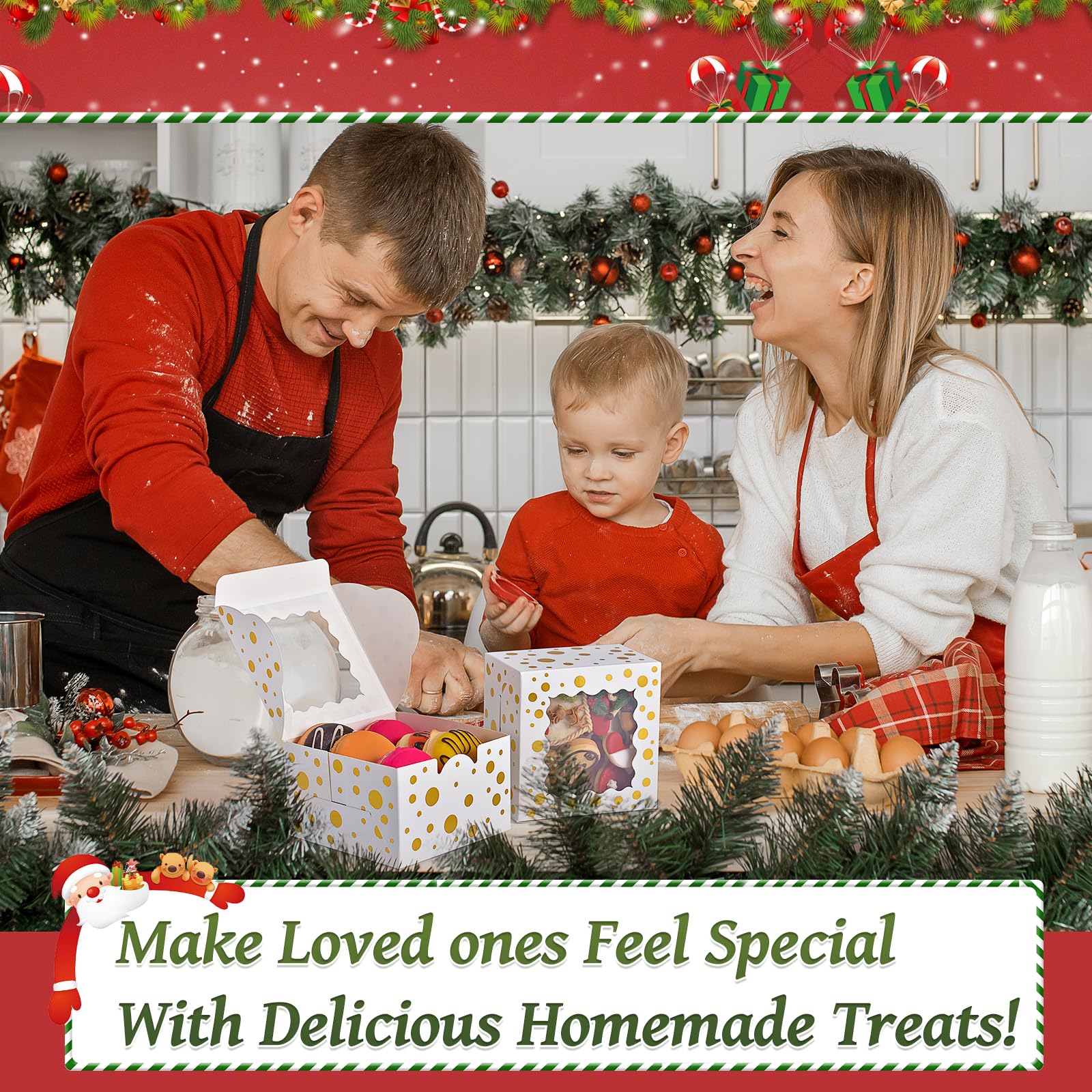 DOYIDE 32Pcs 4x4x2.5 in Christmas Cookie Boxes with Window, White Bakery Boxes for Cookie, Treat Boxes Pastry Boxes for Gift Giv