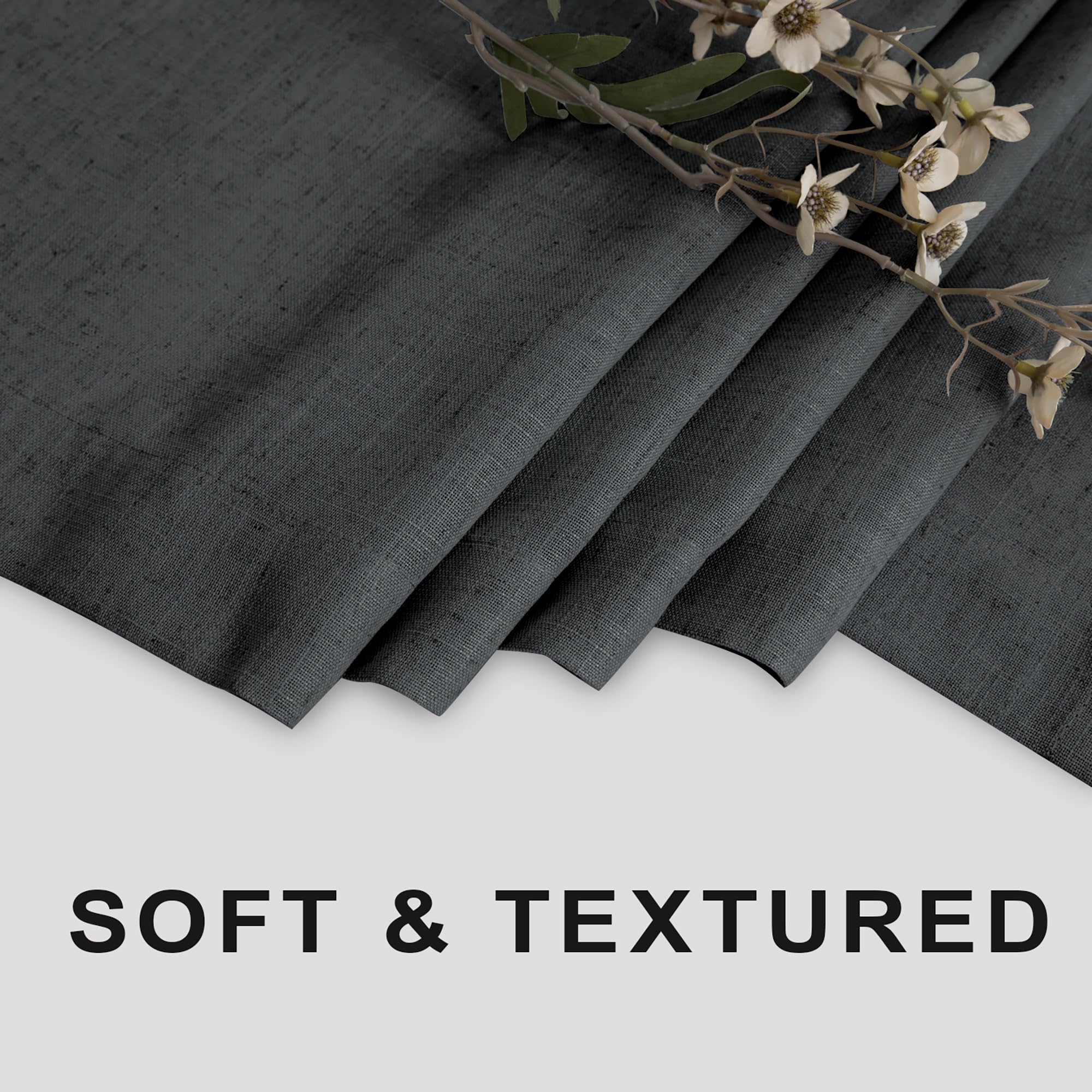 Koufall Dark Grey Shower Curtains For Bathroom Set With Hooks,Waterproof Linen Cloth Fabric Shower Curtain,Charcoal Grey,72X72 I