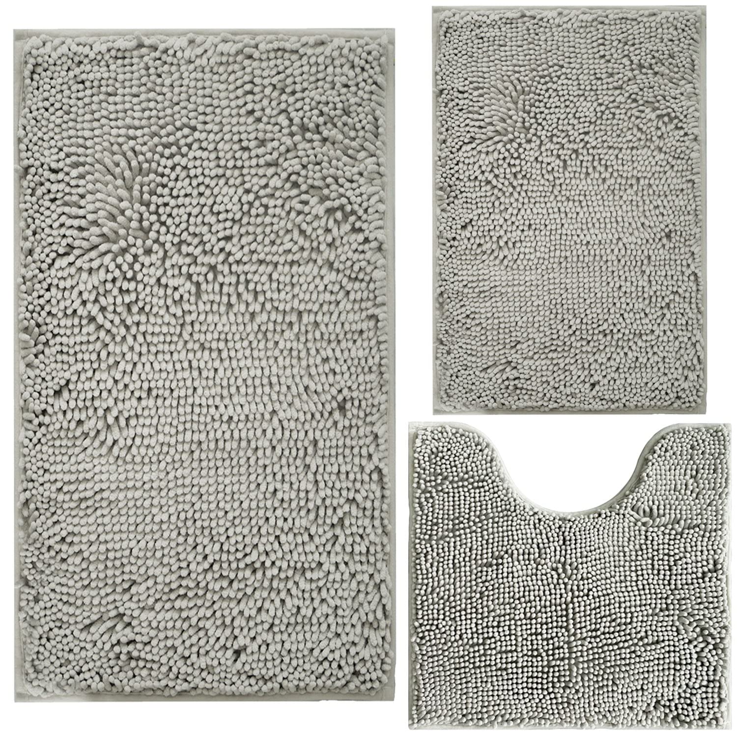 Bathroom Rugs Sets 3 Piece Extra Soft And Absorbent Shag Chenille Bathroom Rugs Set, Machine Washable Bathroom Rug Set, Strong P