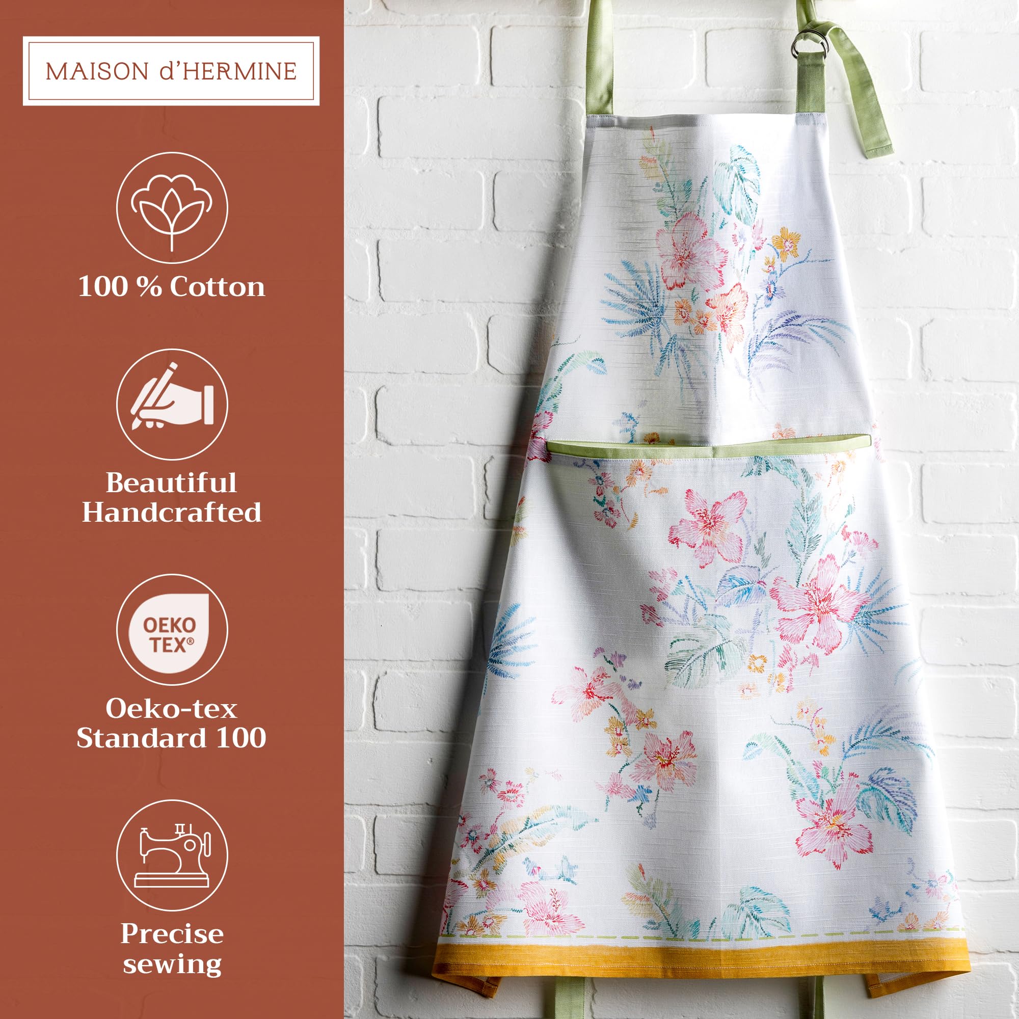 Maison d ' Hermine Apron 100% Cotton 27.50 ''x31.50 '' 1 Piece Adjustable Neck Strap Cloth Apron with Center Pocket for Gifts  Chef  Women & Men  Wedding  Paradise Island - Spring/Summer