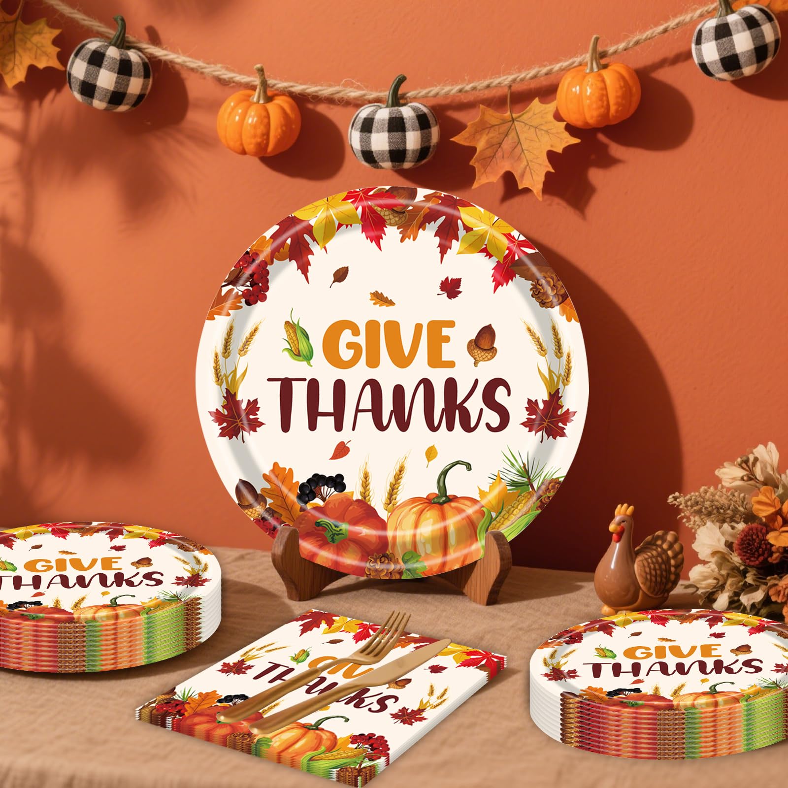 40Pcs Thanksgiving Party Plates and Napkins, Disposable Fall Paper Plates Dinner Plates Tableware Set for Harvest Holiday Friend