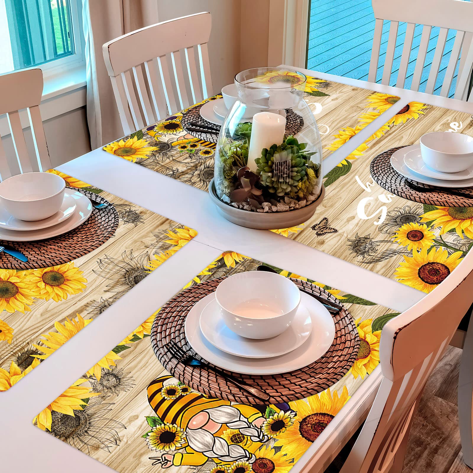 Sunflower Placemats Set Of 6 Sunshine Plastic Table Mats Vintage Sunflower Theme Place Mats Summer Holiday Washable Table Placem