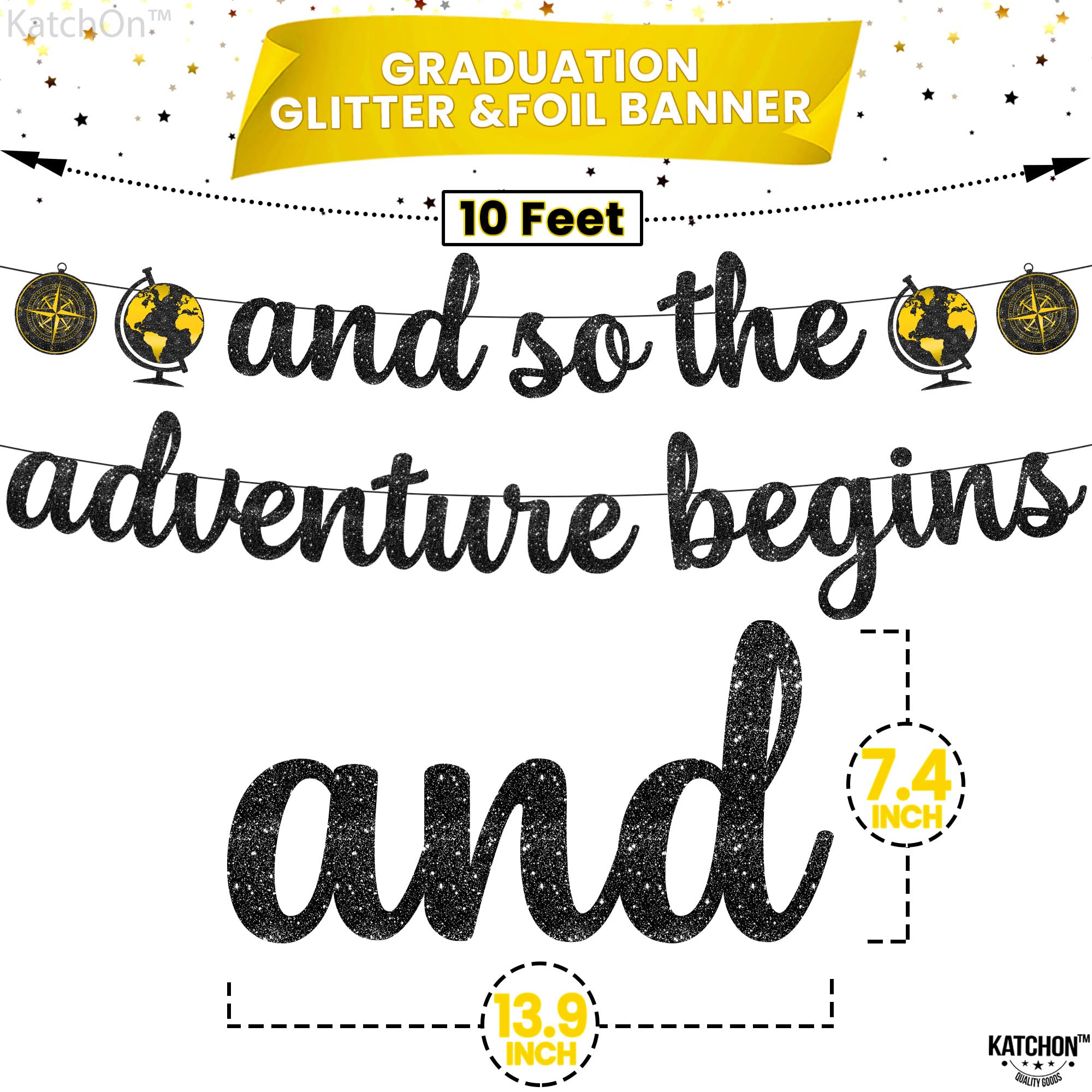 Katchon, And So The Adventure Begins Banner - Glitter, 10 Feet | Graduation Banner For Graduation Decorations Class Of 2024 | Bl