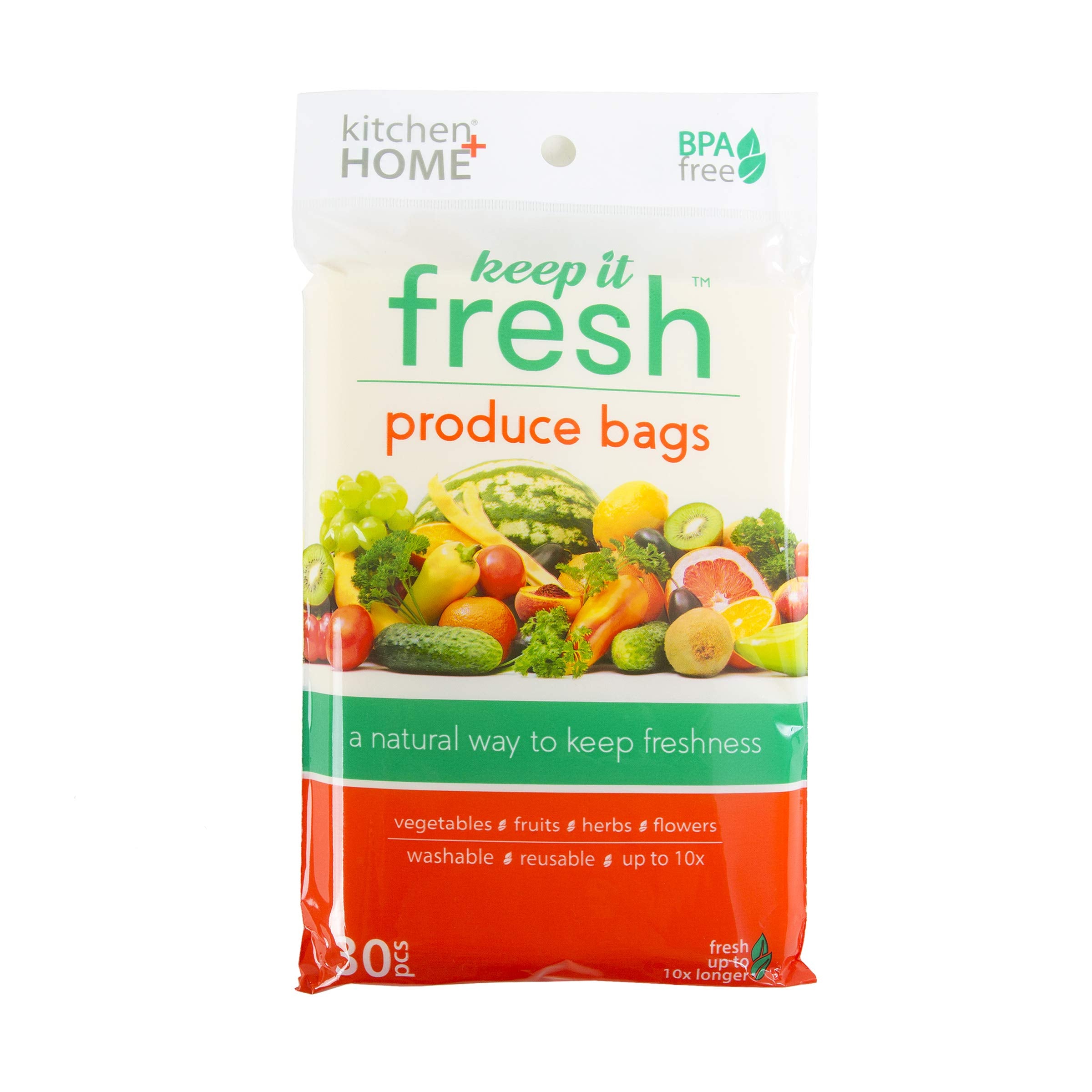 Keep it Fresh Produce Bags - 30 Reusable BPA Free Freshness Green Bags & Twist Ties - Keeps Fruits, Veggies, and Flowers Fresher