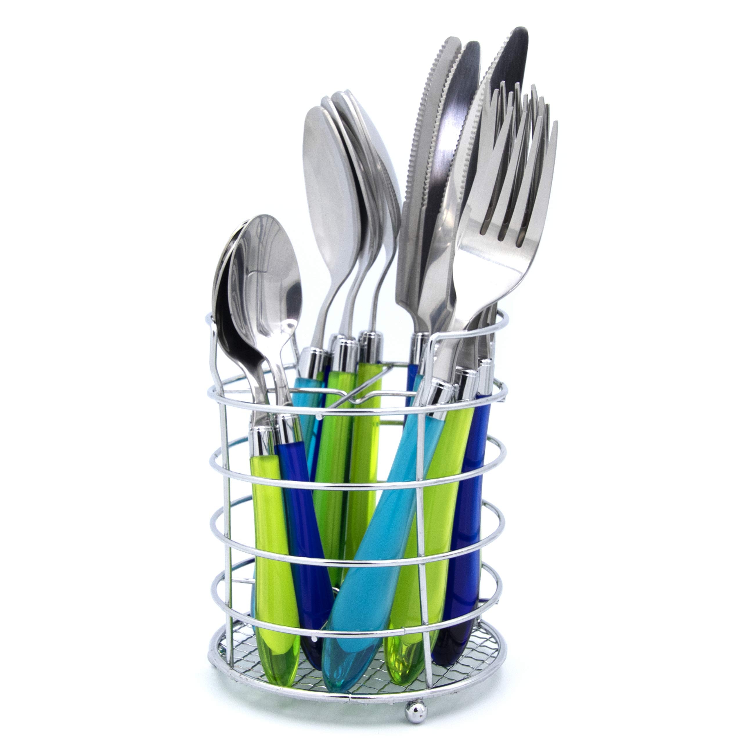 The Original Brink House Sea Blue Green Mix & Match Stainless Steel Cutlery Set With Translucent Handles / 16 Pieces With Metal