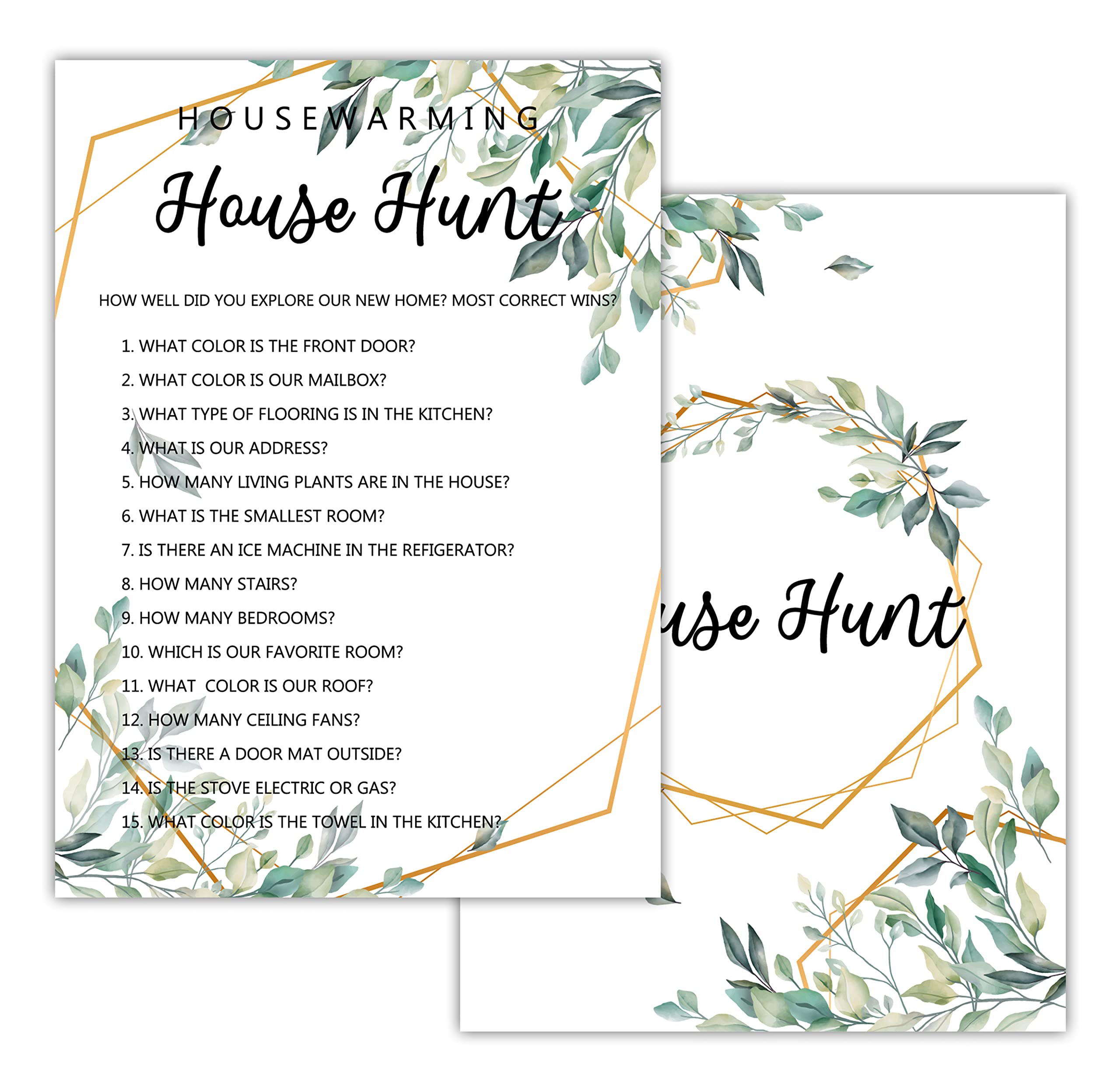 Housewarming Party Games, House Hunt, Greenery New Home, New House, New Homeowner Party Games Cards, 30 Sheets Each Pack