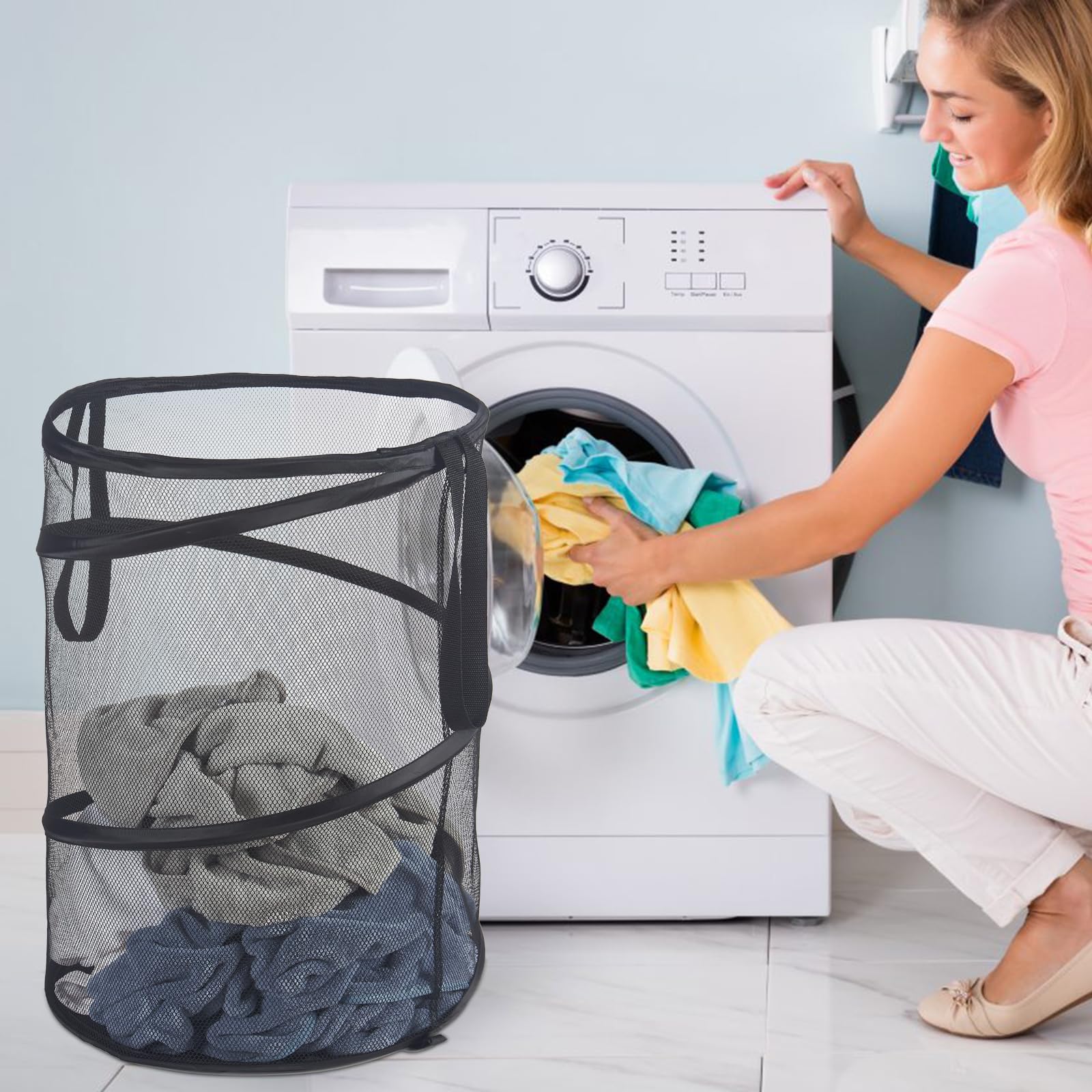Mesh Popup Laundry Hamper 115L Foldable Laundry Basket Extra Large Capacity Collapsible Clothing Storage Basket With Handles 26