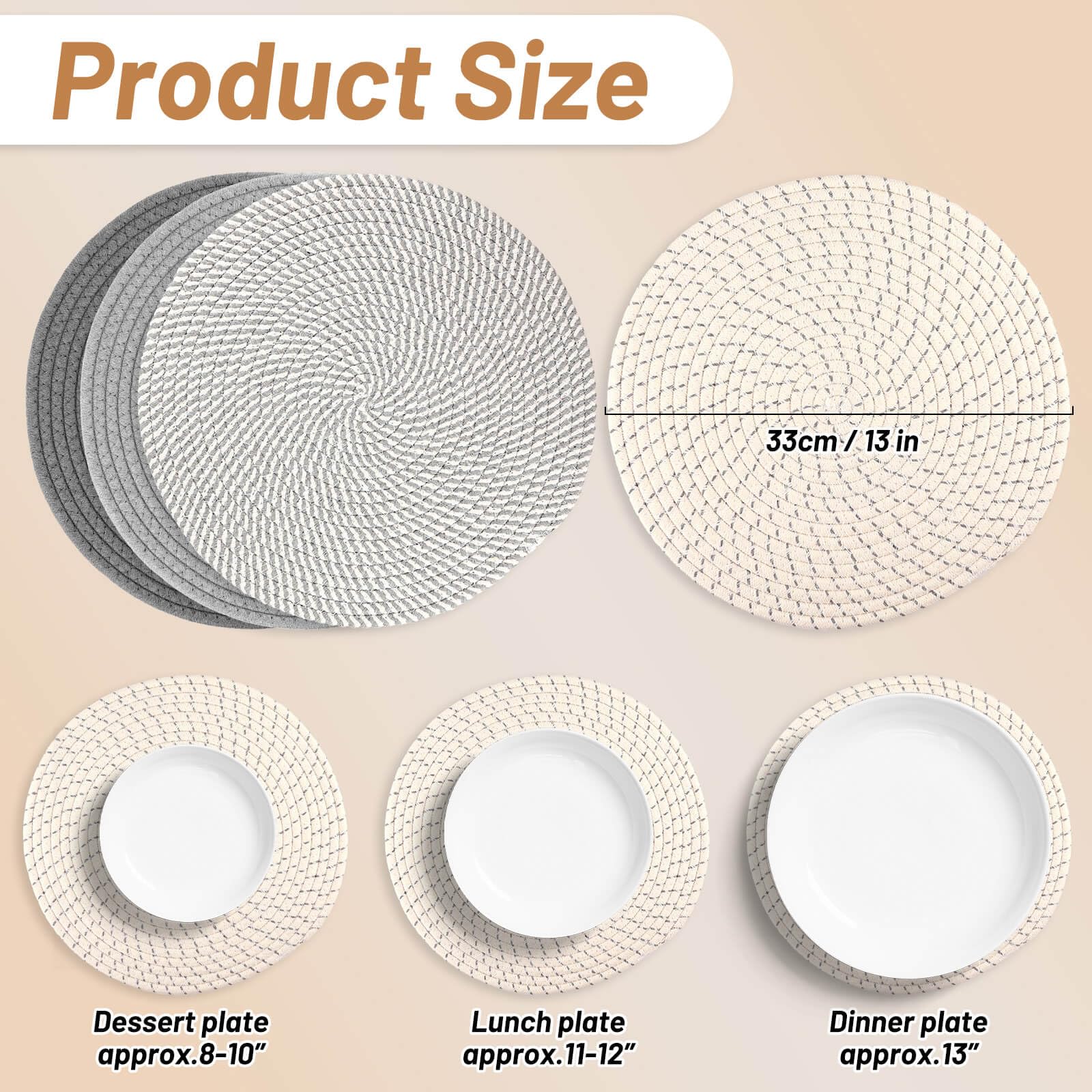 Billbotk Round Woven Placemats Set Of 4, 13 Inches Kitchen Table Place Mats For Dining Table, Trivets For Hot Pots And Pans, Boh