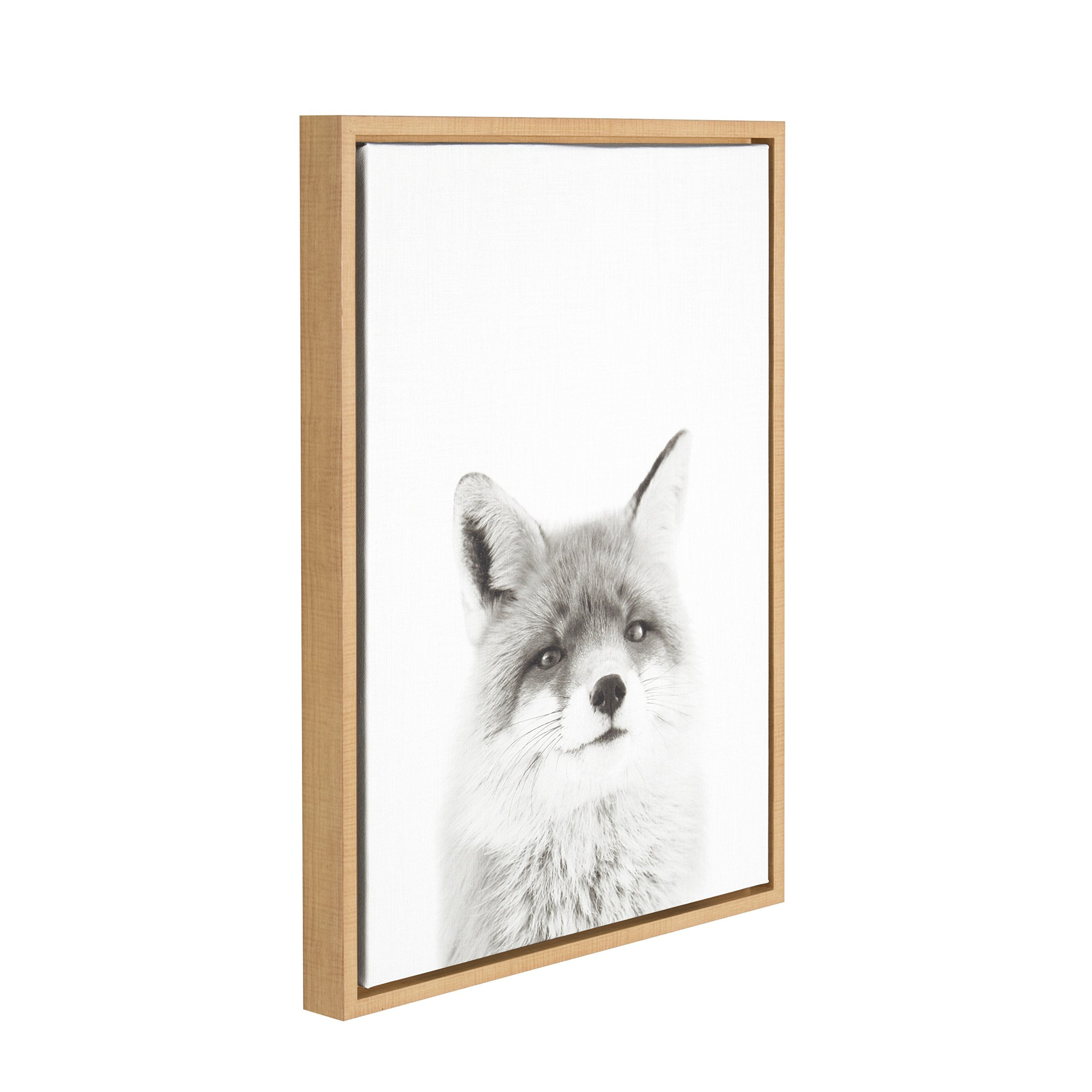 Kate And Laurel Sylvie Fox Black And White Portrait Framed Canvas Wall Art By Simon Te Tai, 18X24 Natural