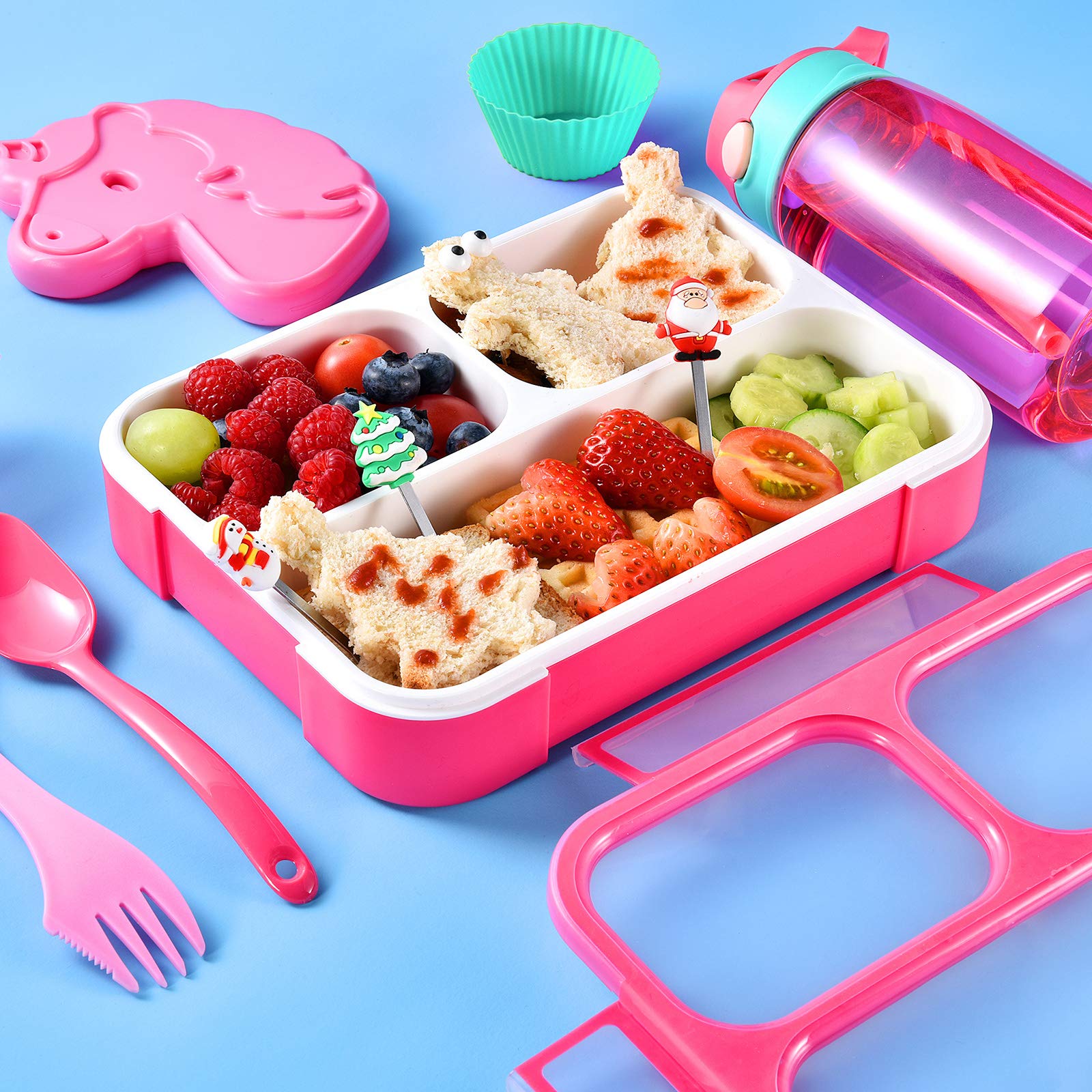 Coo&Koo Unicorn Insulated Lunch Box Set With 3 Compartment Ice Pack Water Bottle Silicon Cap Spoon Salad Container Kid'S School