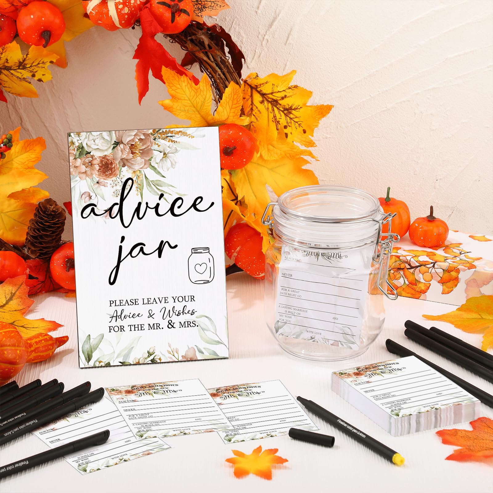 Sintuff 114 Pieces Advice and Wishes Cards Jar - Boho Floral Wedding Decoration, Hilarious Bridal Shower Games, Advice and Wishe
