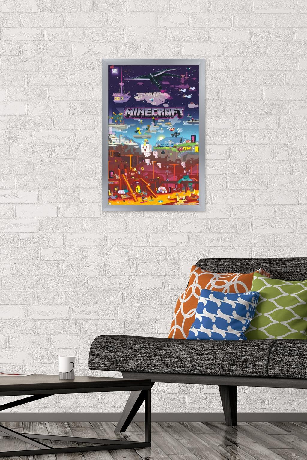 Trends International Minecraft - World Beyond Wall Poster, 14.725'' X 22.375'', Silver Framed Version