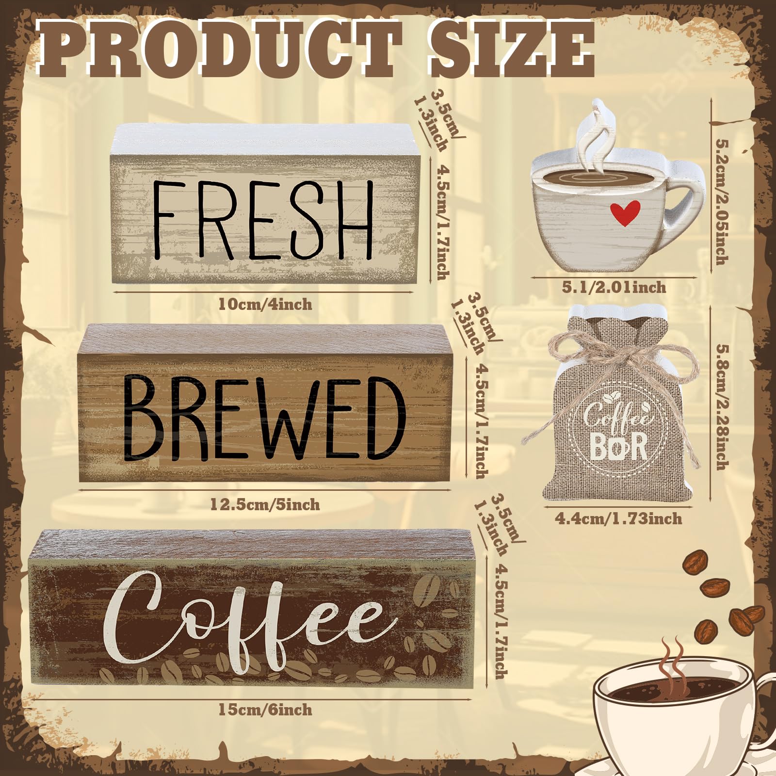 Yuntau 5 Pcs Wooden Coffee Bar Decor Cocoa Tiered Tray Decor Rustic Wood Bar Sign Gift Farmhouse Table Top Centerpiece Stacks Bl