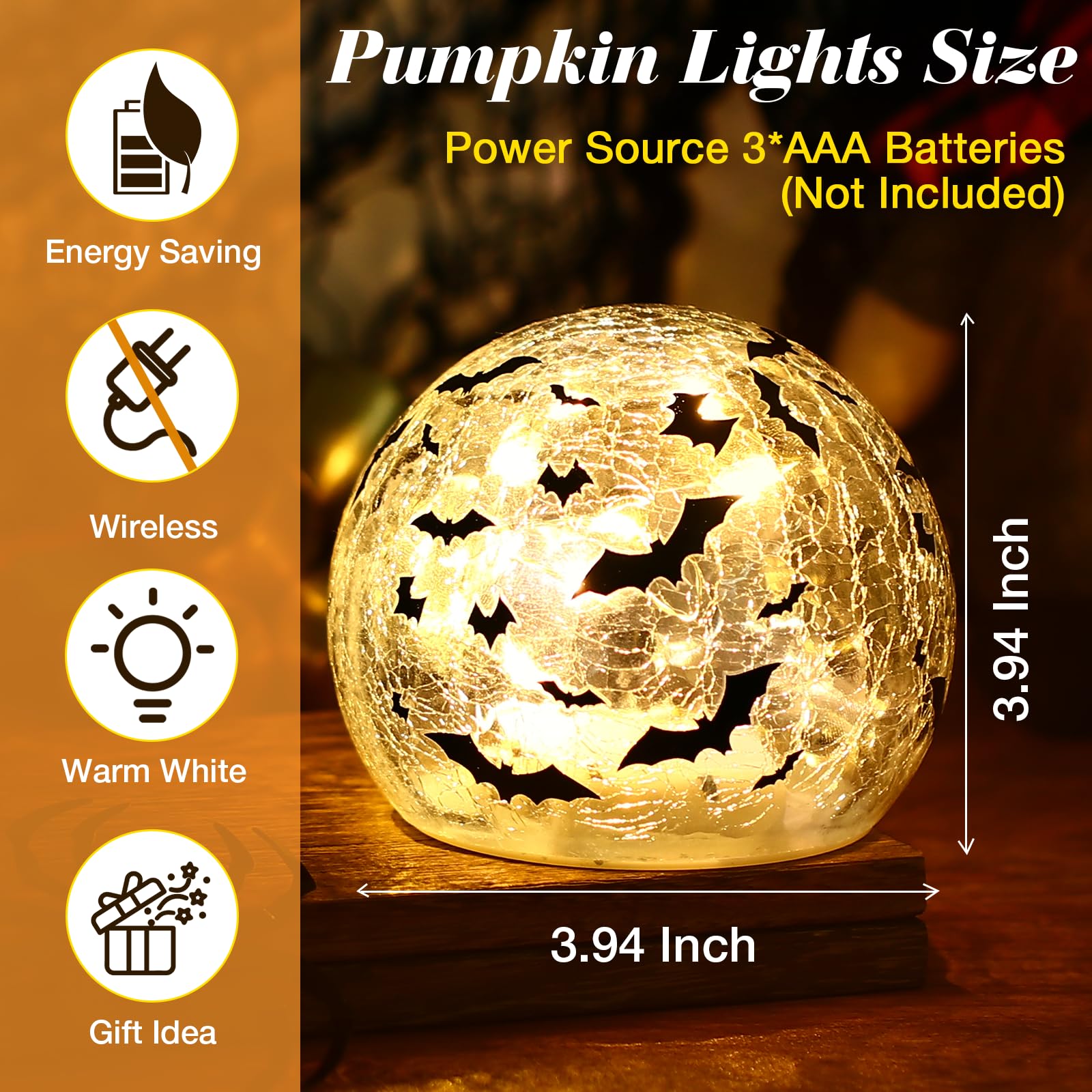 2 PCS Halloween Table Decorations,3.93 Glass Ball Tabletop Decor Crackle with Timer,Halloween Decorations Indoor Spheres Decorat