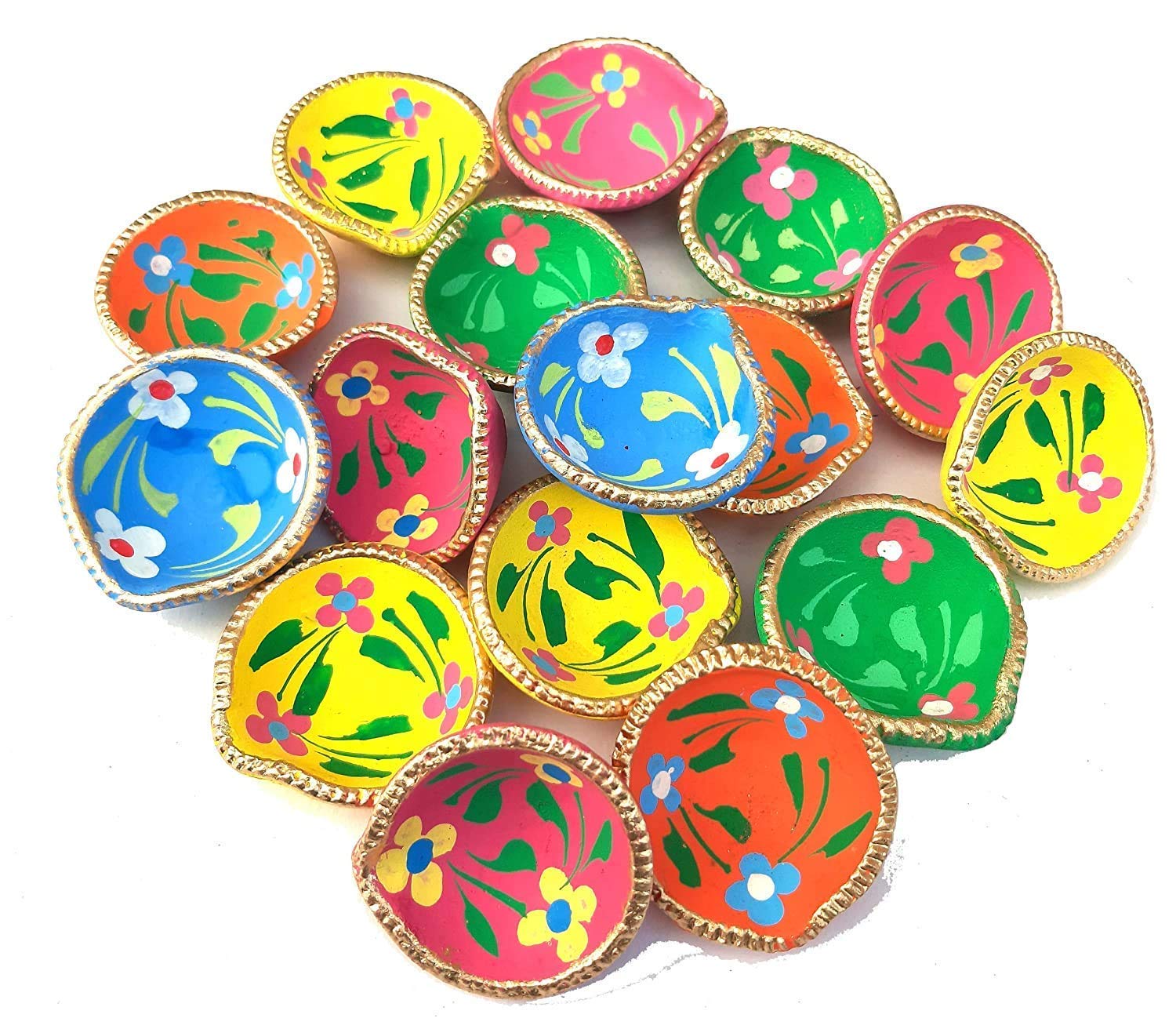 Stlyz Colourful Handmade Diyas For Diwali Hand Painted Decorative Clay Mitti Diya Deepak Lanterns For Diwali Decoration (Pack Of