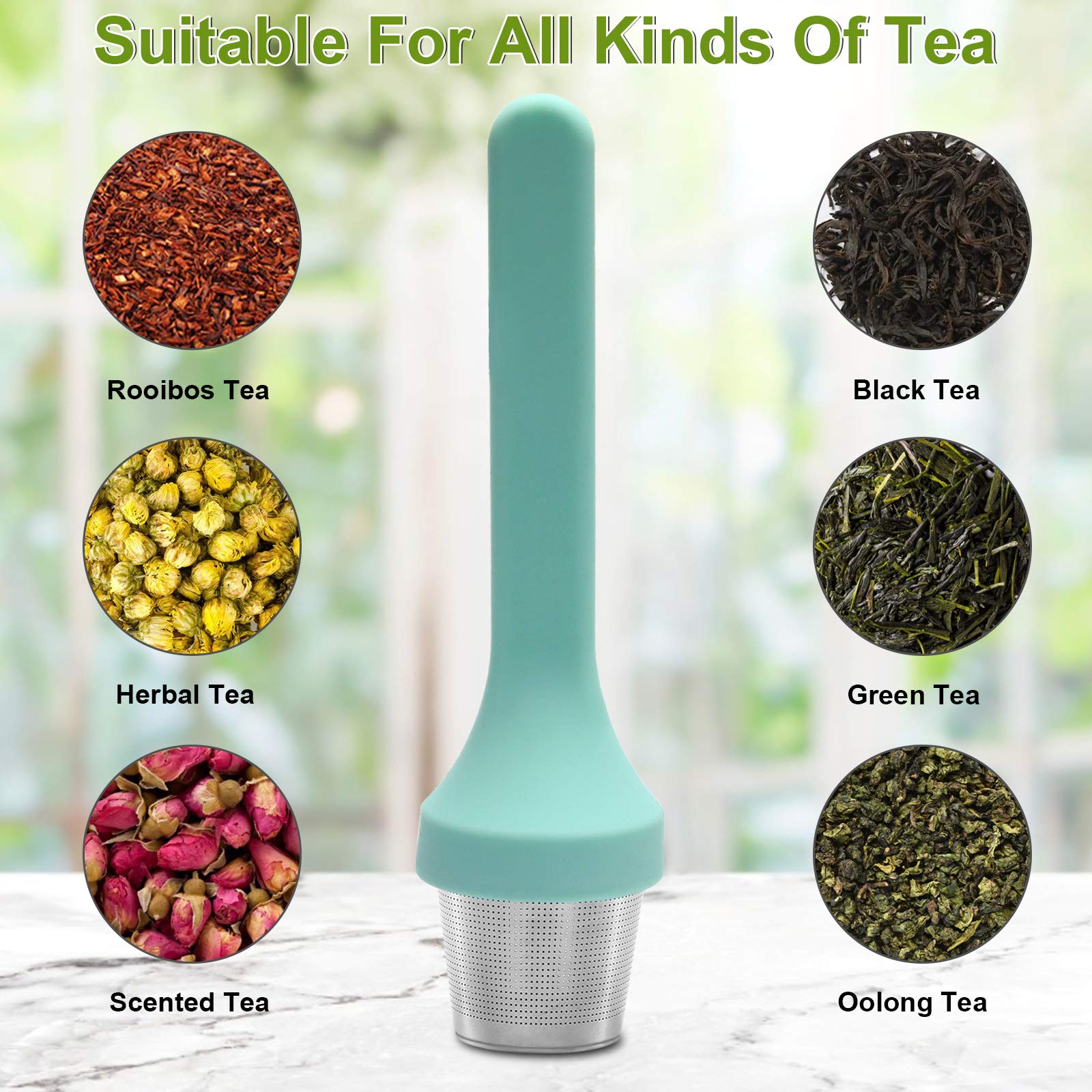 Fenshine Tea Infuser, Extra Fine Mesh Tea Cup Filter Silicone Handle Stainless Steel Tea Strainer Loose Tea Steeper For Loose Le