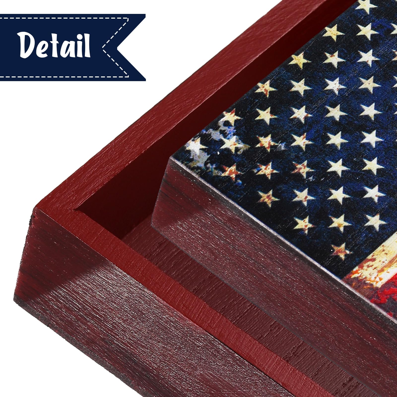 Sintuff Patriotic Wooden American Flag Box Sign Veterans Day Wood Block US Flag Wall Art Tiered Tray Decor for 4th of July Memor