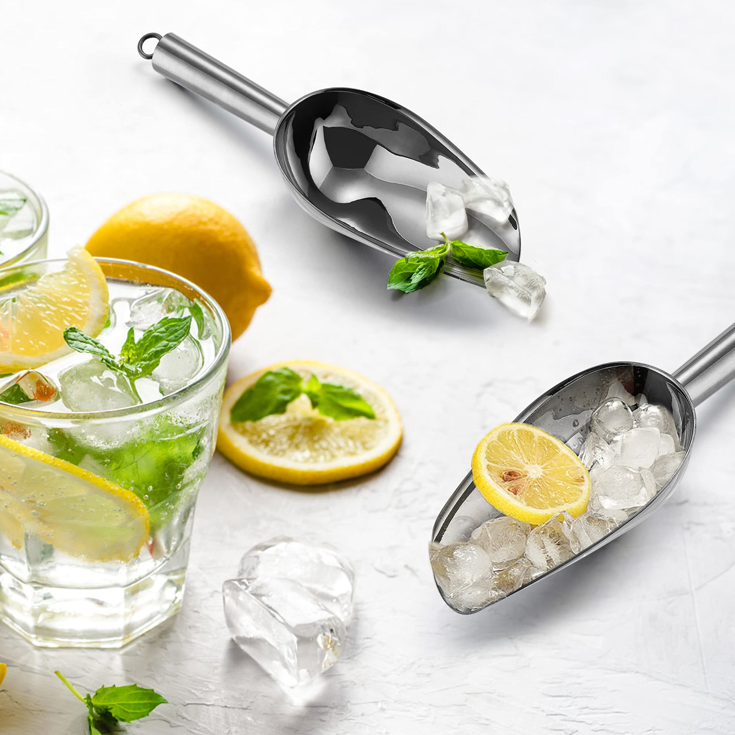 Mini Ice Scoop Set Of 4, E-Far 3 Ounce Platinum Black Stainless Steel Scoops For Candy/Flour/Sugar, Small Metal Scoops For Party