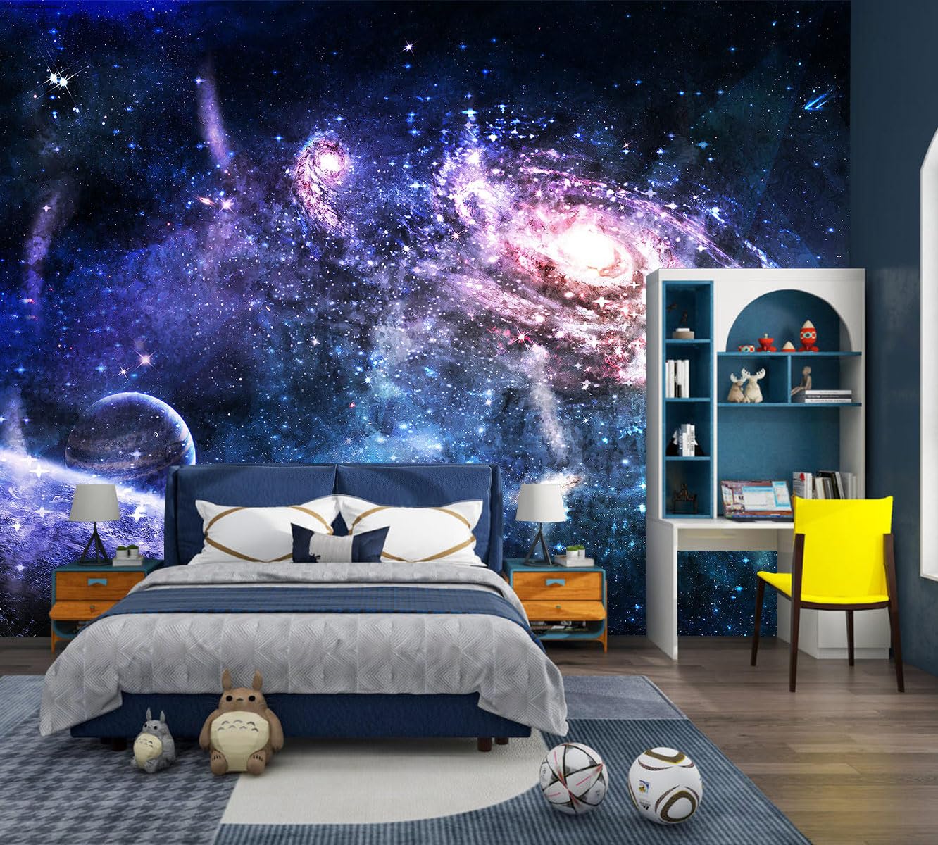TUNDJ - Galaxy Wallpaper Peel and Stick for Boys Rooms Childrens Rooms and Ceilings Self-Adhesive Wall Murals 137x100