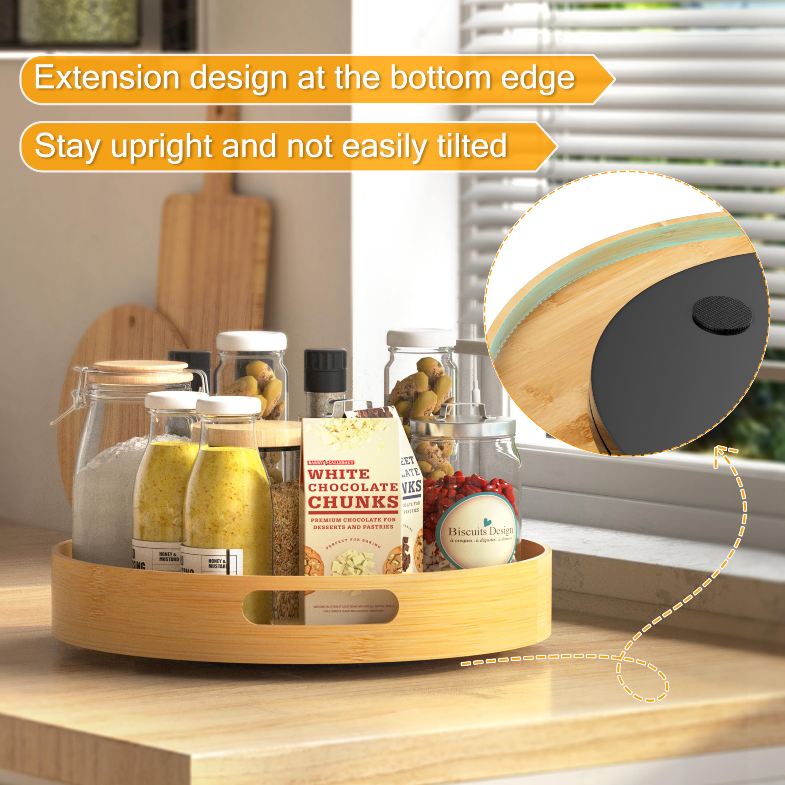 Homerays 12 Inch Lazy Susan Organizer  Kitchen Rotating Spice Rack  Bamboo Lazy Susan with Double Handles for Kitchen Cabinet (Bamboo  Medium)