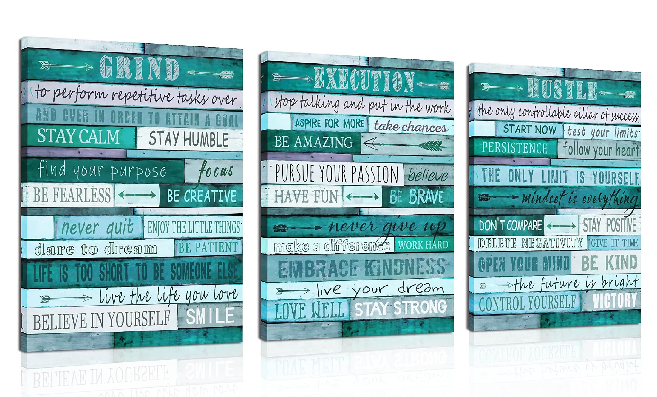 Aburaeart Motivational Quotes Teal Wall-Decor - Canvas Wall Art For Living Room - 3 Piece Wall Decor Ready To Hang Size 12'' X 1