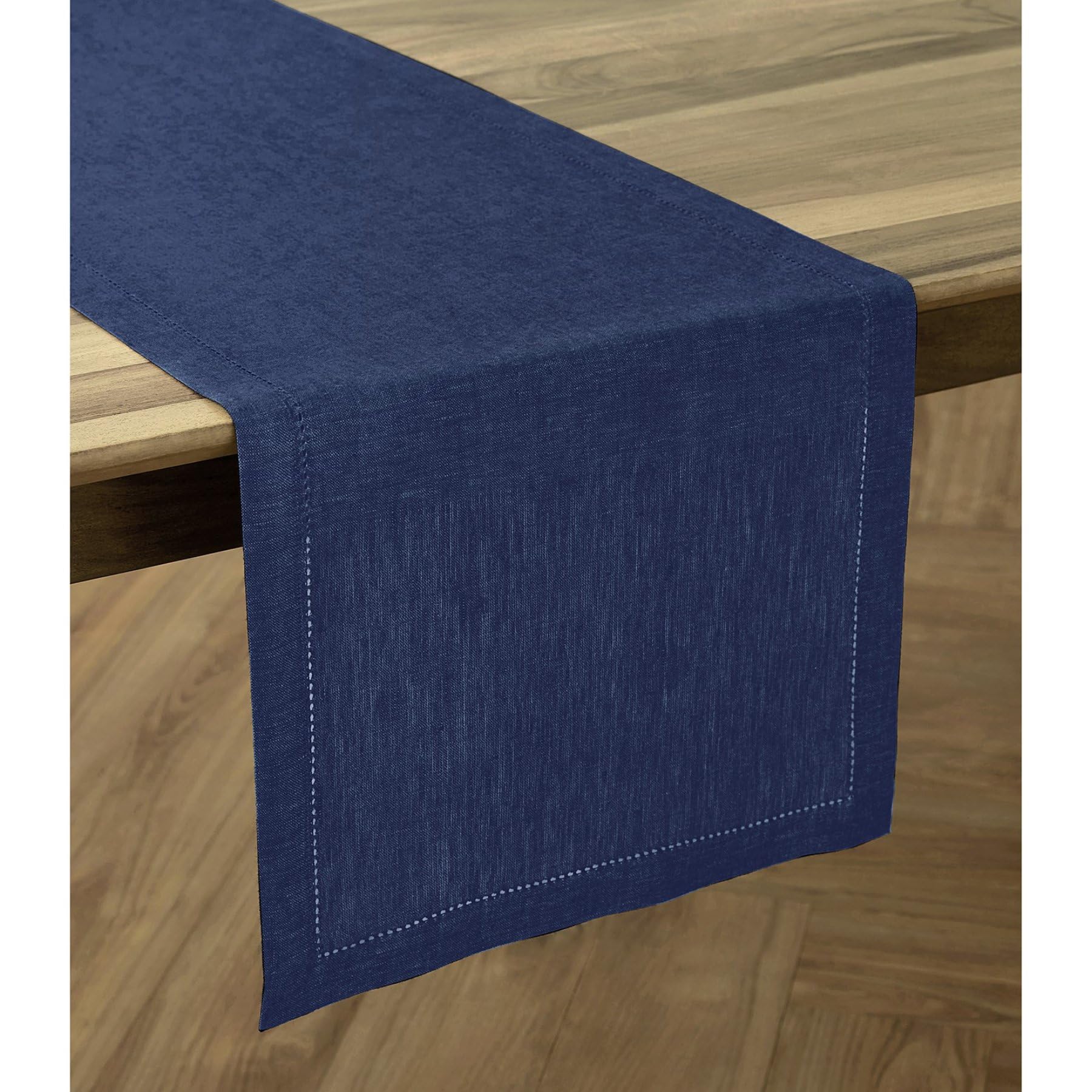 Solino Home Linen Table Runner 90 Inches Long - Chambray Navy, 100% Pure Linen Hemstitch Dining Table Runner 14 X 90 Inch Ideal