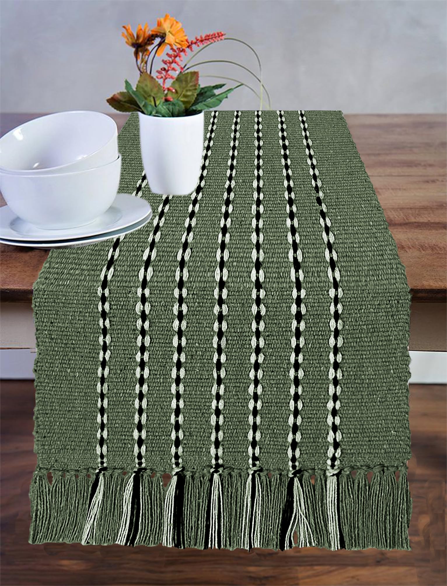 STONEMUNK HandWoven 100% Cotton Table Runner 46 Seater Reversible Feature Center Table Kitchen Cloth, 13x60 Inches HeatResist