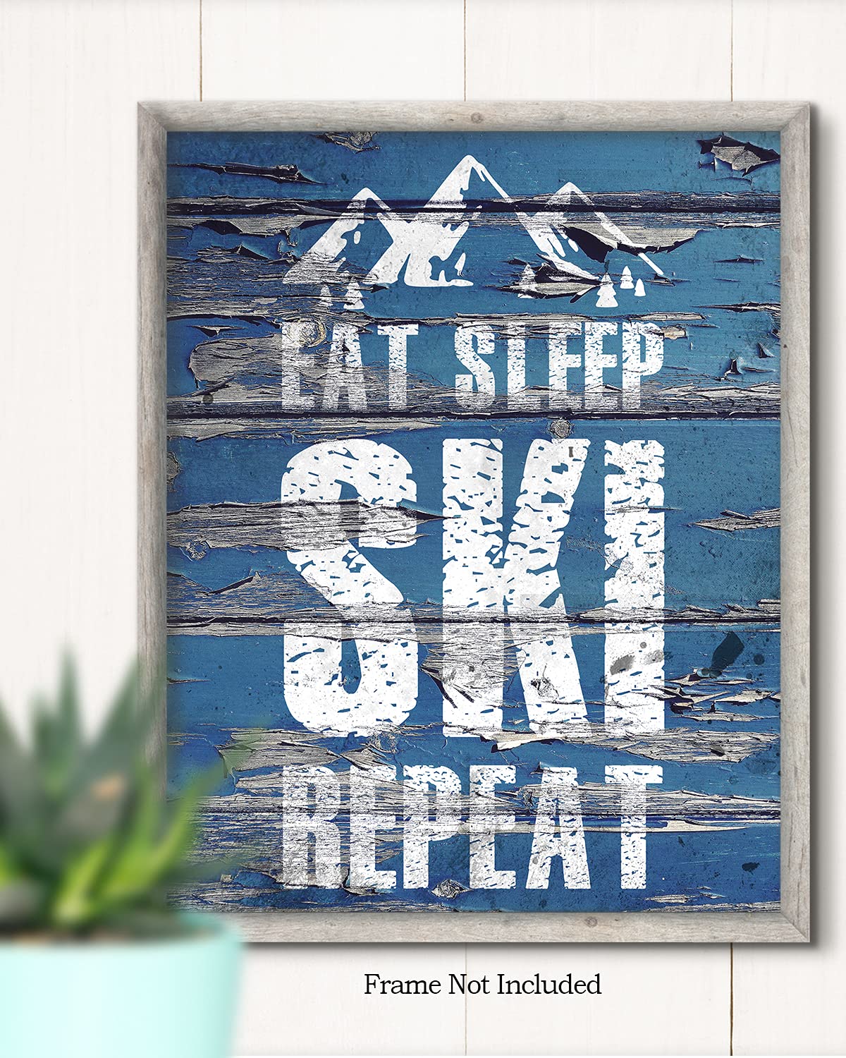 Eat Sleep Ski Repeat Home Decor - Ski Room Decor - Mountain Wall Art For Farmhouse Decor - Rustic Skiing Teen Room Decor - Lodge