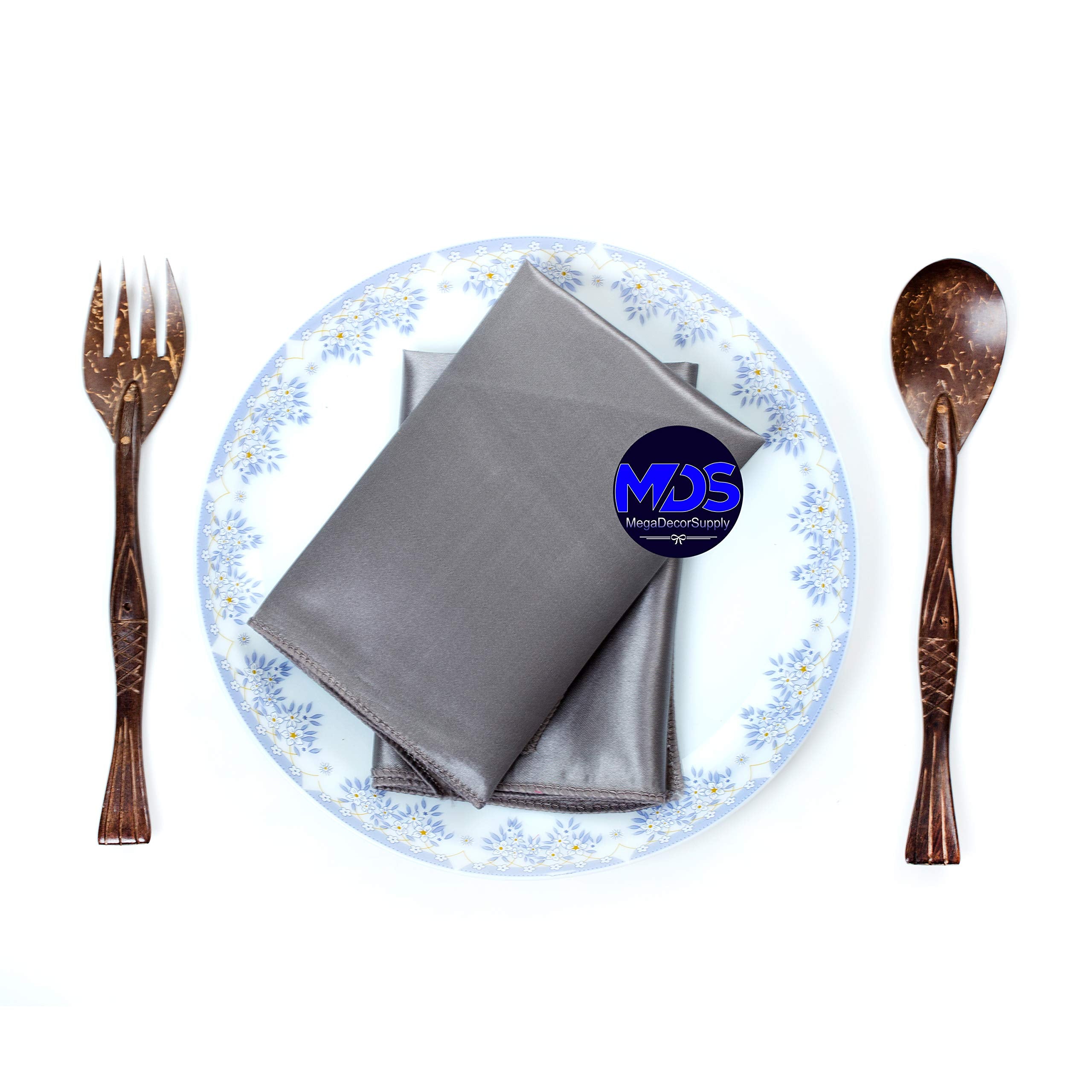 Mds Pack Of 100 Wedding Satin 12''X 12'' Square Dinner Napkin Or Handkerchief For Wedding Banquet Decoration - Silver Gray