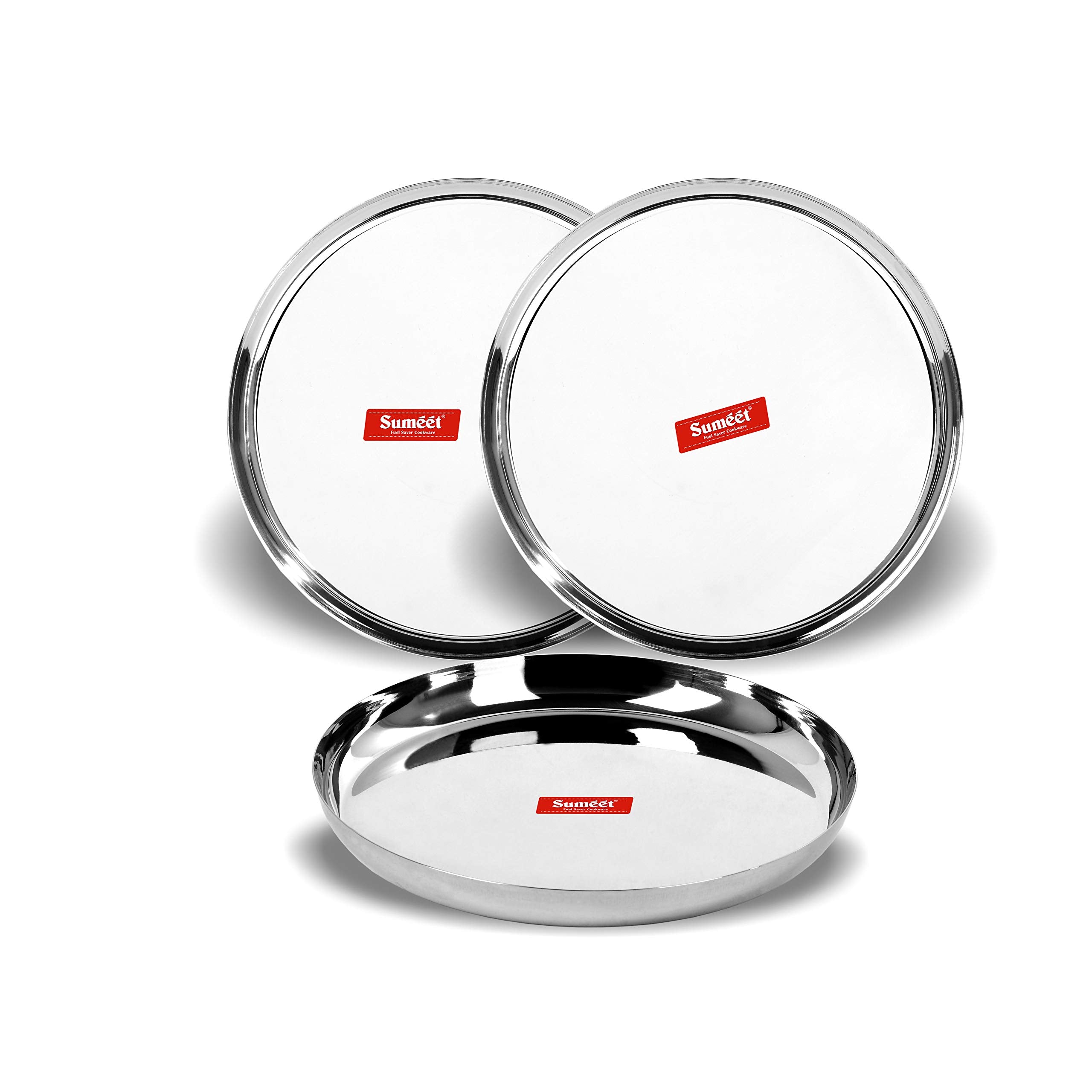Sumeet Stainless Steel Plates  Set Of 3, Silver