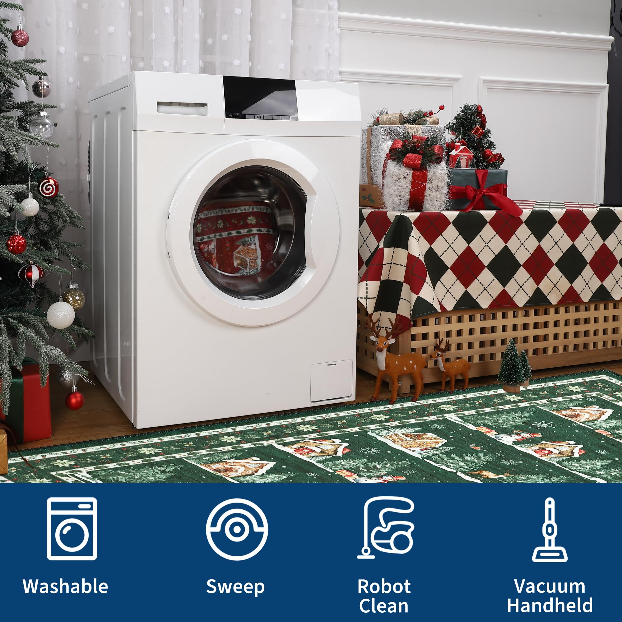 GarveeHome 5x7 Christmas Area Rugs for Living Room Machine Washable Non Slip Backing Soft Stain Resistant Christmas Tree Animals