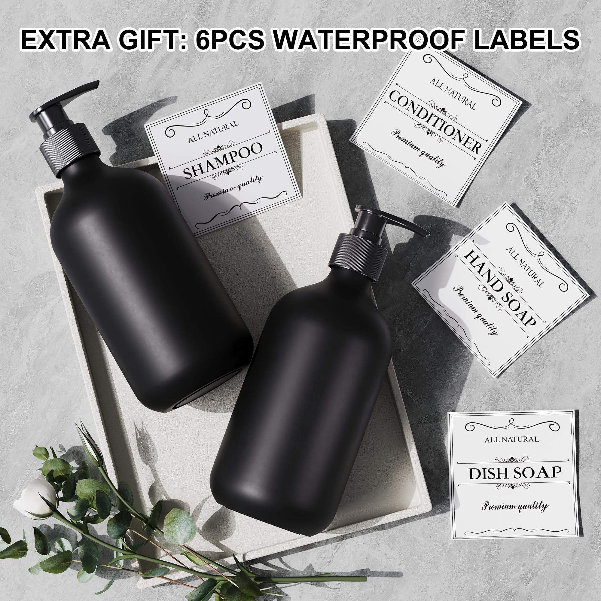 2Pcs Black Soap Dispenser, 16Oz Black Plastic Dish Soap Dispenser Hand Soap Dispenser For Kitchen, Farmhouse Soap Dispenser For