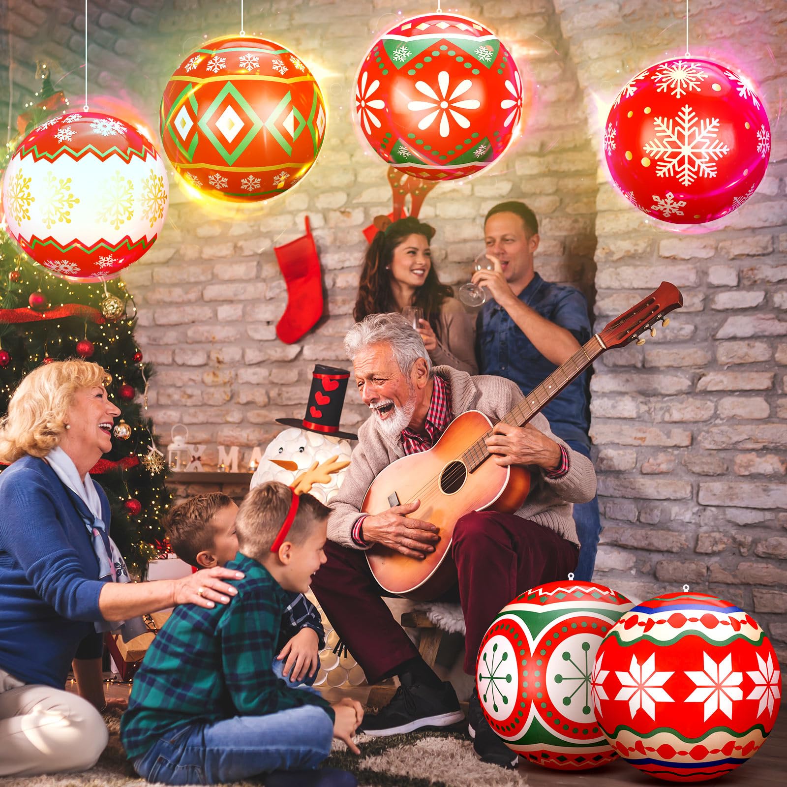 Jetec 12 Pcs Inflatable Christmas Balls 12 Inch Inflatable Hanging Ball Outdoor Decorations PVC Large Ball Ornaments for Xmas Po