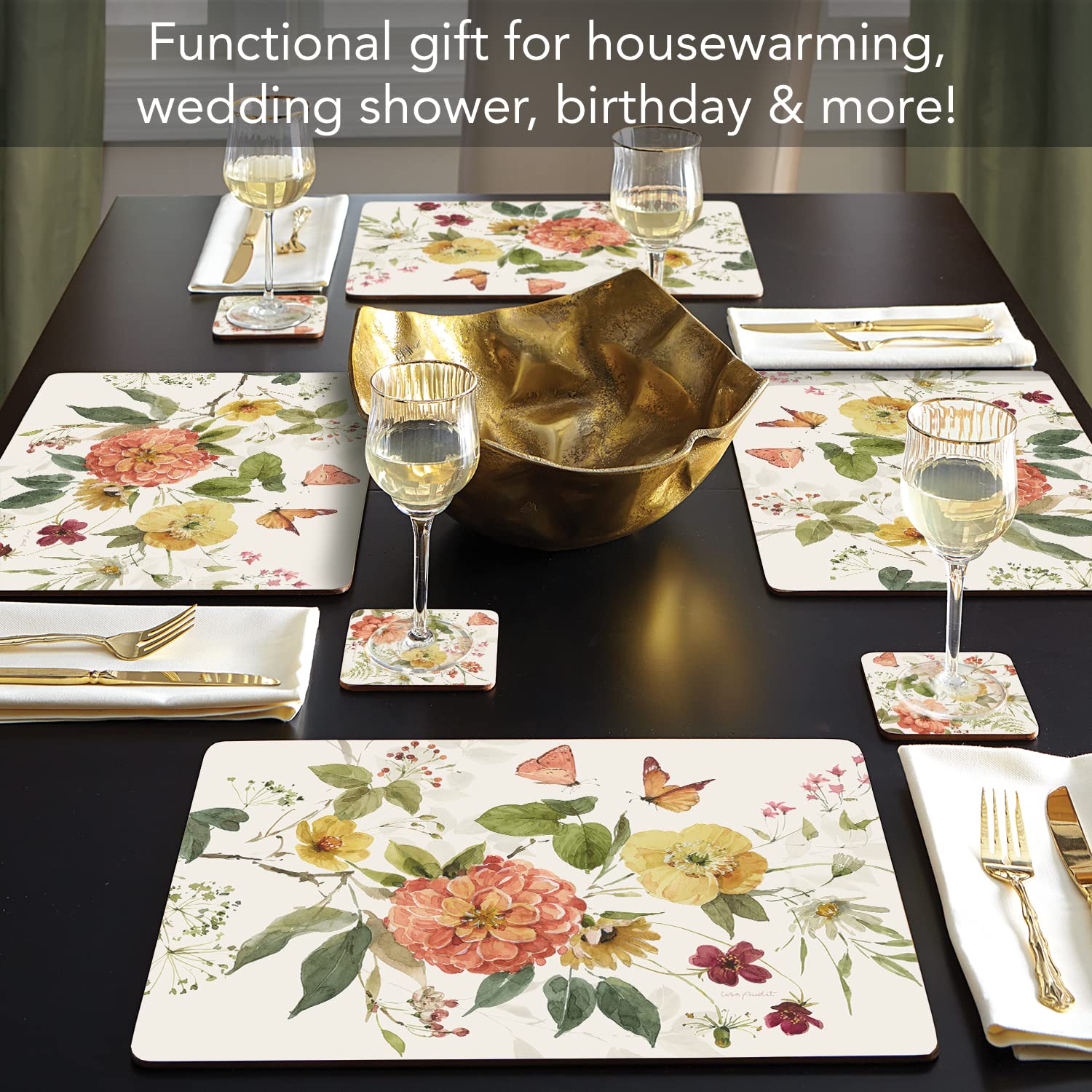 Cala Home Blessed By Nature Premium Decorative Hardboard Cork Back Tabletop Placemats 4 Pack Manufactured In The Usa Heat Tolera