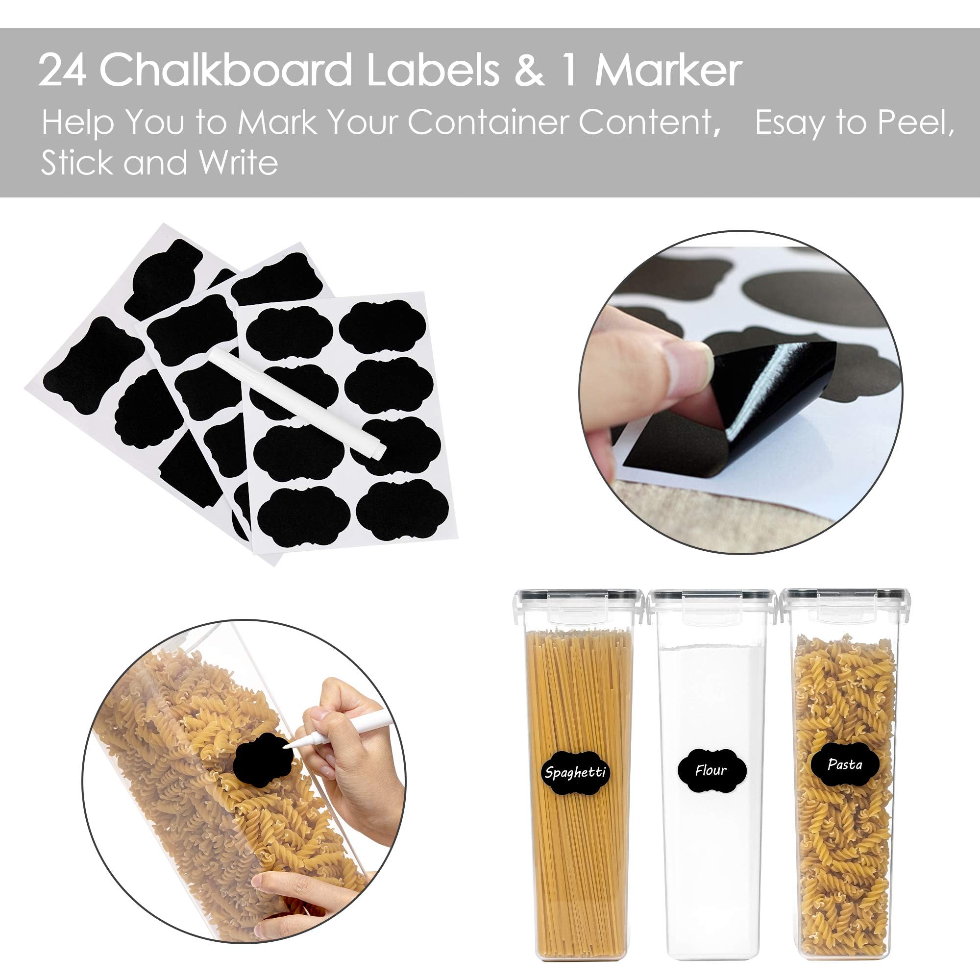 Vtopmart 4Pc Airtight Pasta Storage Containers, 2.8L, Bpa Free, Black