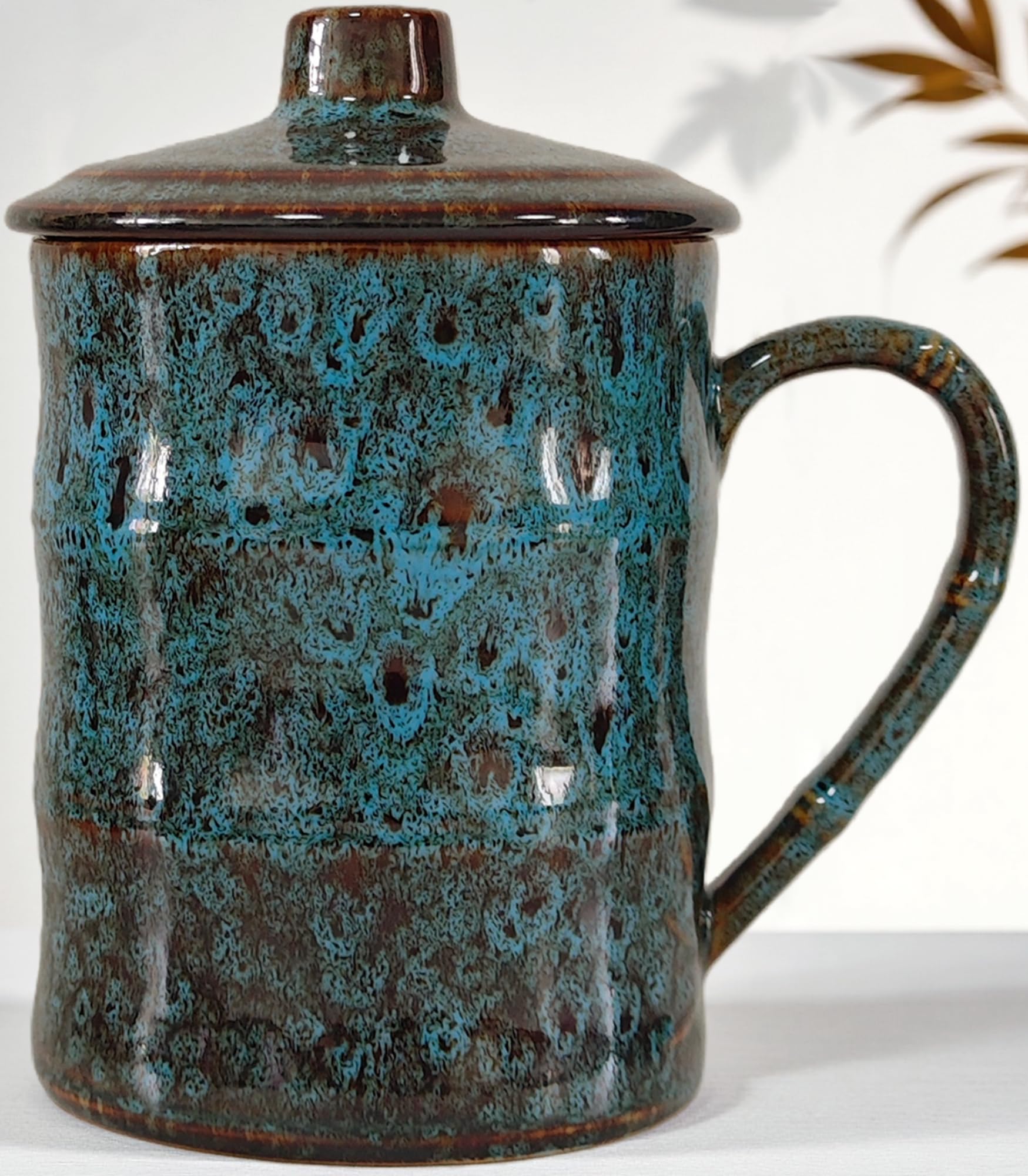 XUANTGY Large Coffee Mug with Handle and Lid 26 oz Bamboo Oversized Blue