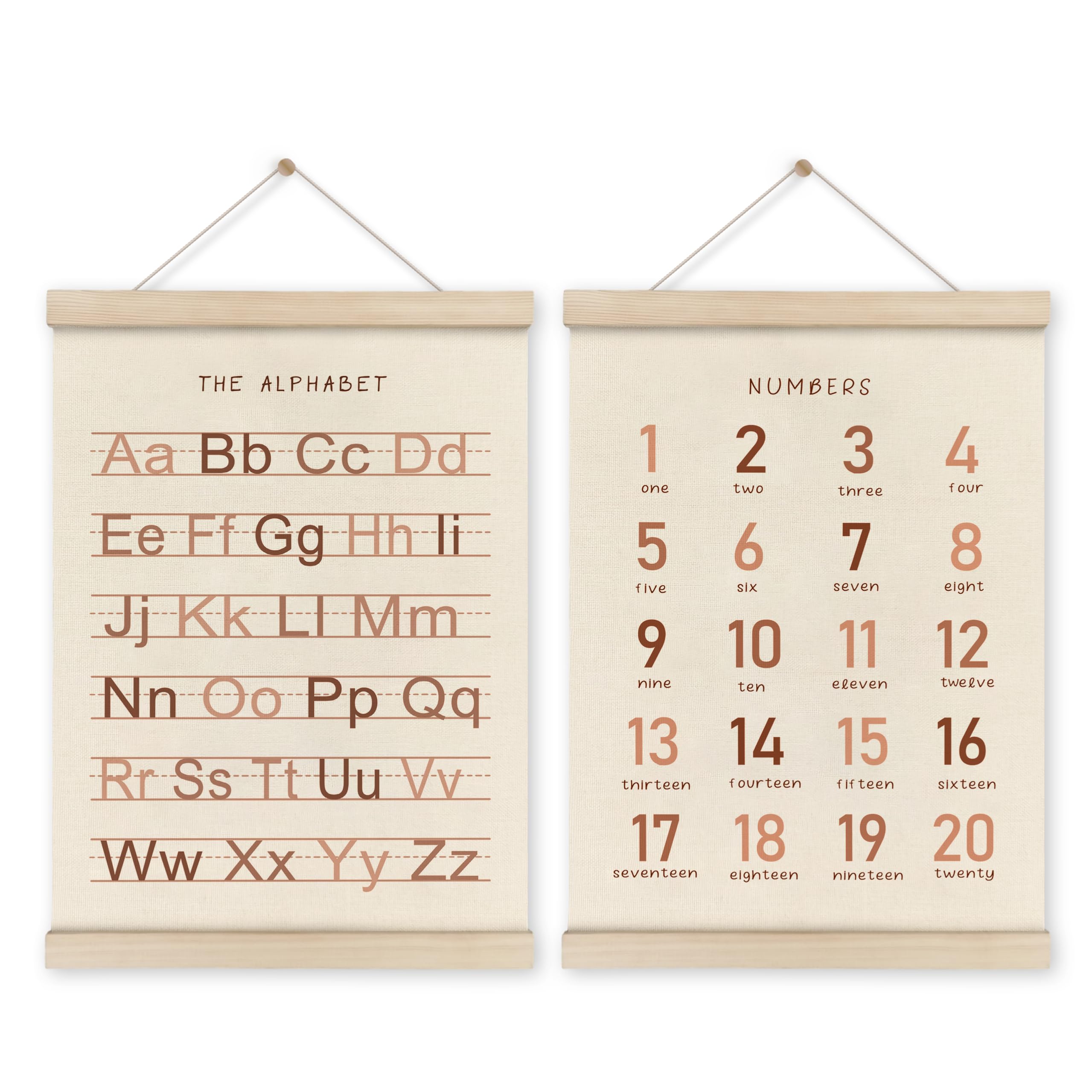 Hrqko Alphabet Numbers Poster Hanger Frame Set Of 2, Girls Nursery Wall Decor, Abc Poster Wall Art With Wooden Frames, Burnt Ora