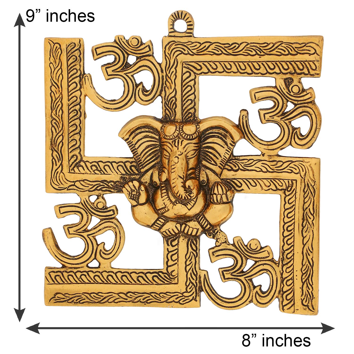 Ecraftindia Lord Ganesha On Om Swastik Metal Golden Wall Hanging