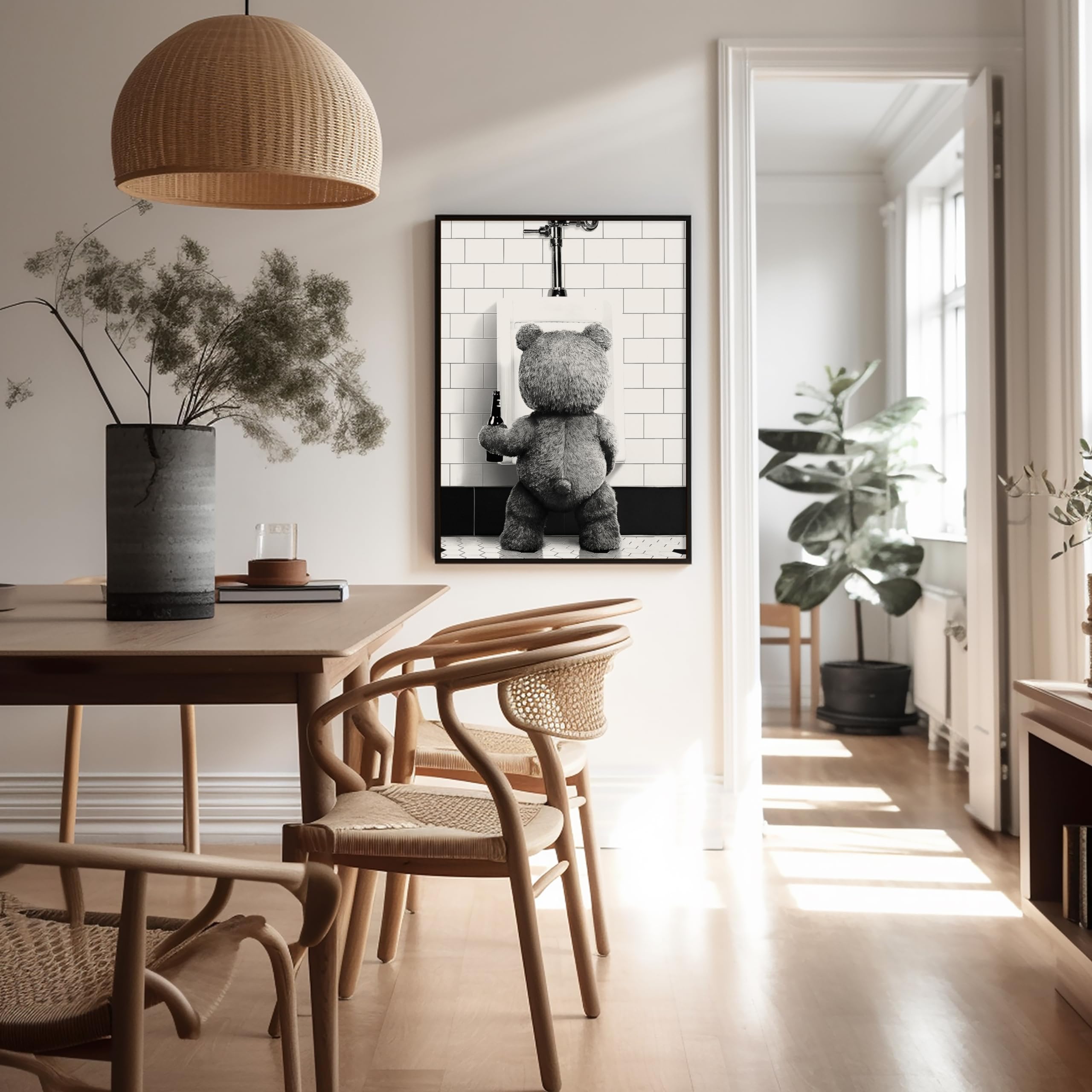 Poster Master Funny Teddy Bear Print - Humorous Gift for Men, Women, and Movie Fans - Black & White Wall Art for Bathroom, Restr