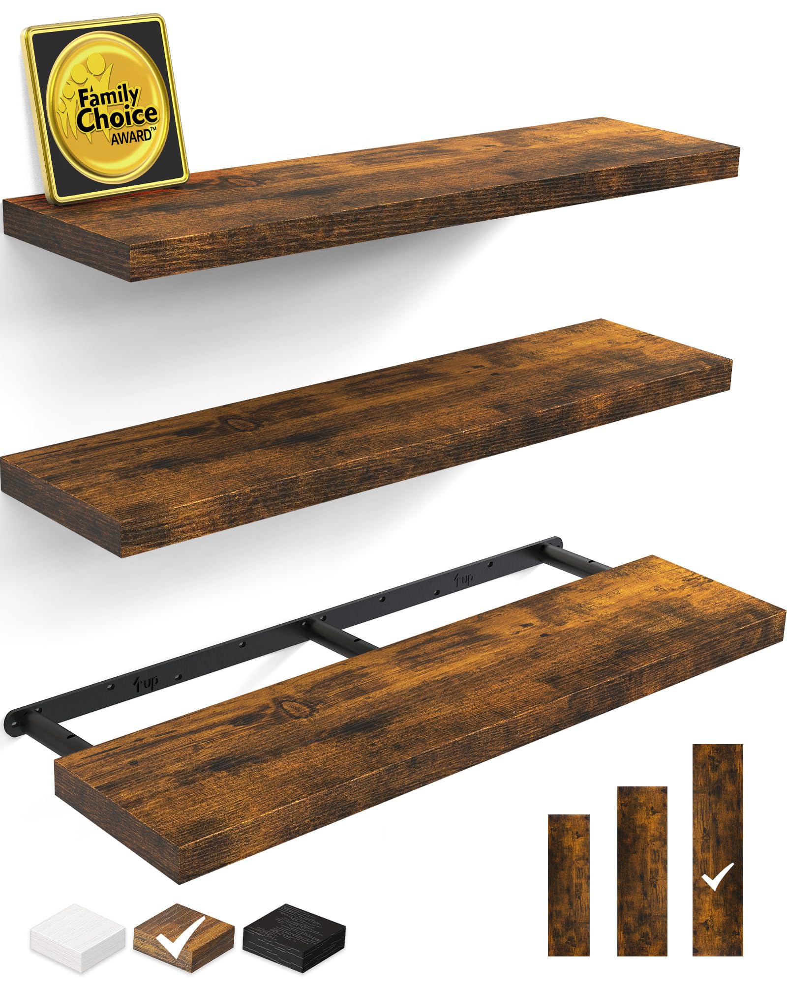BAYKA Floating Shelves for Wall, 36 inches Wall Mounted Rustic Wood Shelves for Bathroom, Bedroom, Living Room, for Storage/Deco