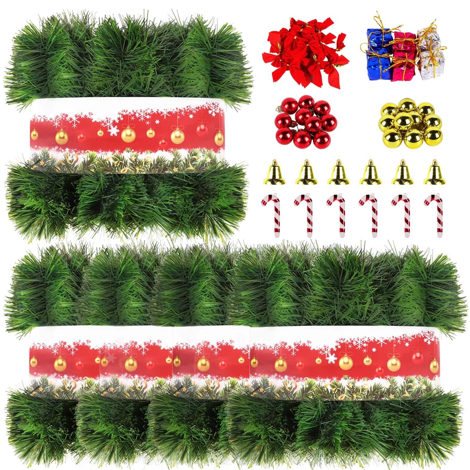5 Pack 250FT Christmas White Garland Flower for Christmas and Non-Lit Soft Holiday Decor for Outdoor Indoor Artificial Christmas