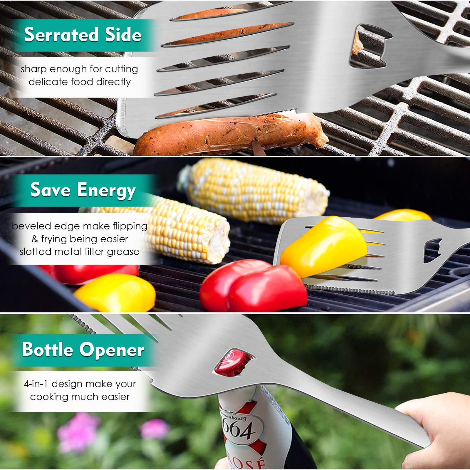 Hasteel Grilling Utensil Set 18In, Stainless Steel Bbq Accessories Tools With Bag For Outdoor Cooking Camping, Heavy Duty Grill