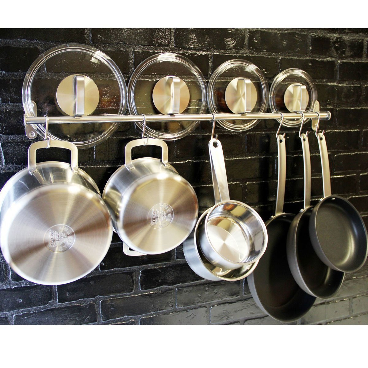 Qqoutlet Premium Chefmate Stainless Steel Gourmet Kitchen 31.5 Inch Wall Mount Rail And 10 S Hooks Set Utensil Pot Pan Lid Rack