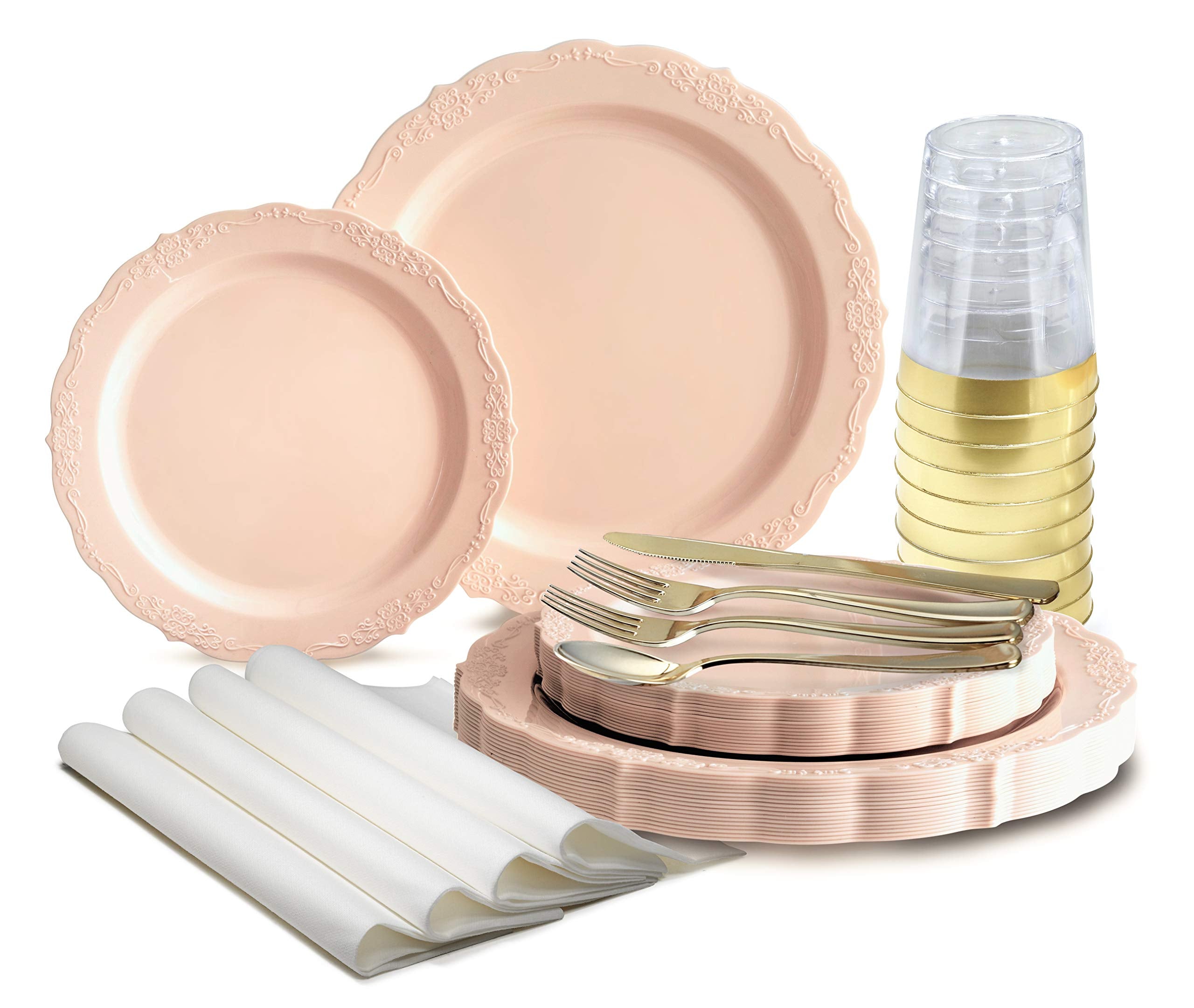 ' Occasions '' 960 Piece Set (120 Guests)-Vintage Wedding Party Disposable Plastic Plates & Cutlery -120 X 10'' + 120 X 7.5'' +
