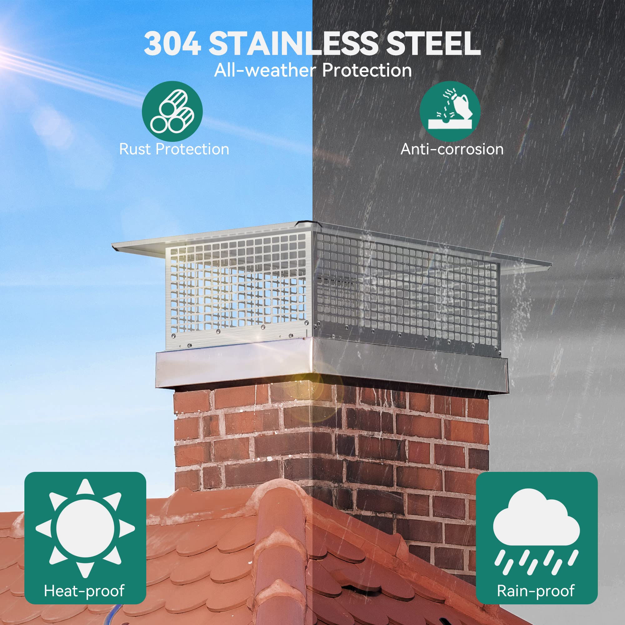 Yitahome Chimney Cap, 13'' X 24'' Chimney Cover For Outside, 304 Stainless Steel Fireplace Chimney Caps With Adjustable Metal St