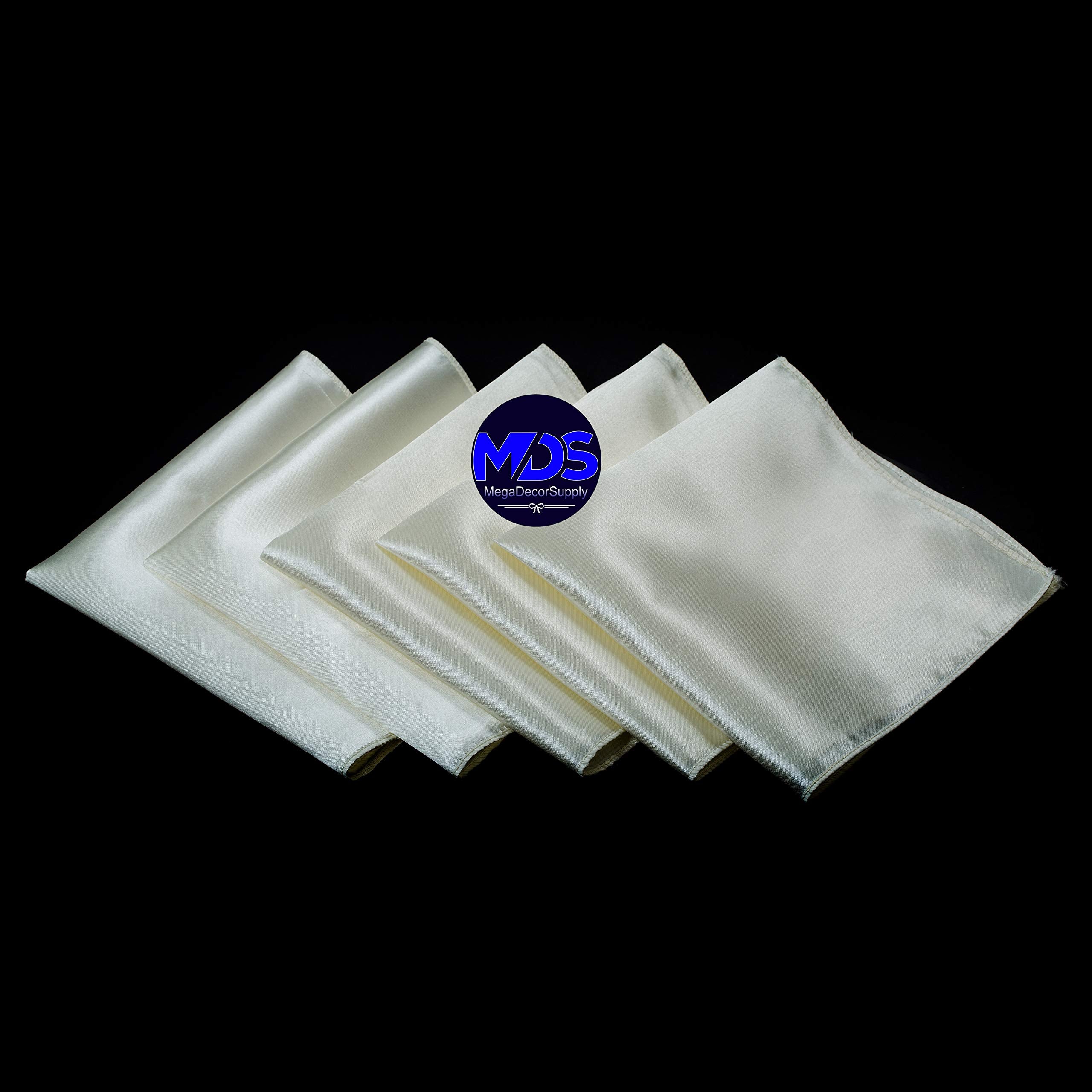 Mds Pack Of 50 Wedding Satin 12''X 12'' Square Dinner Napkin Or Handkerchief For Wedding Banquet Decoration - Cream