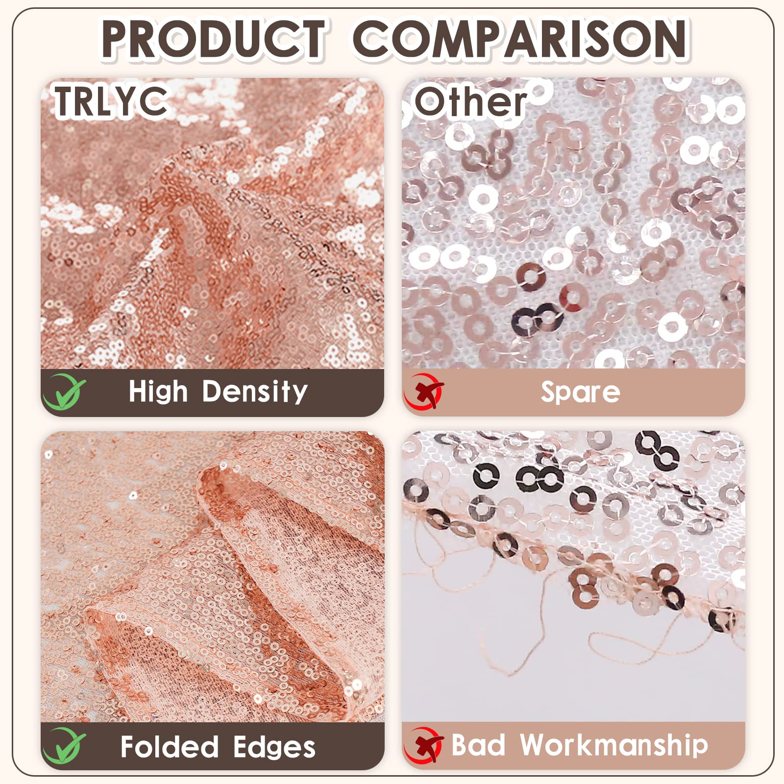 Trlyc Sequin Table Runner - 5 Packs 12X108 Inch Rose Gold Sequin Table Runner Glitter Sparkly Elegant Rectangle Wedding Party Ch