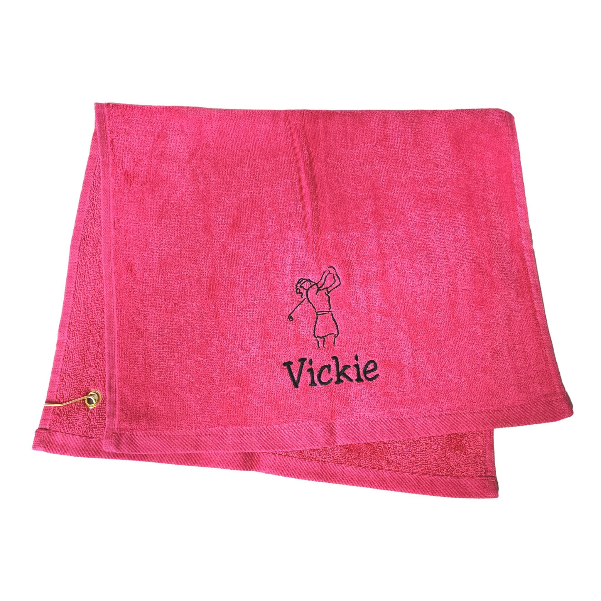 101 BEACH Personalized with Embroidered Monogram or Name Golf Towel with Clip (Pink - Embroidered Name - Woman)